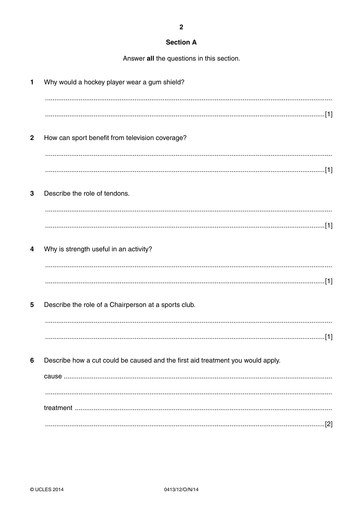 Cambridge IGCSE Physical Education 0413 2014 Oct/Nov Paper 1 · Variant 2 question paper, page 2 of 12