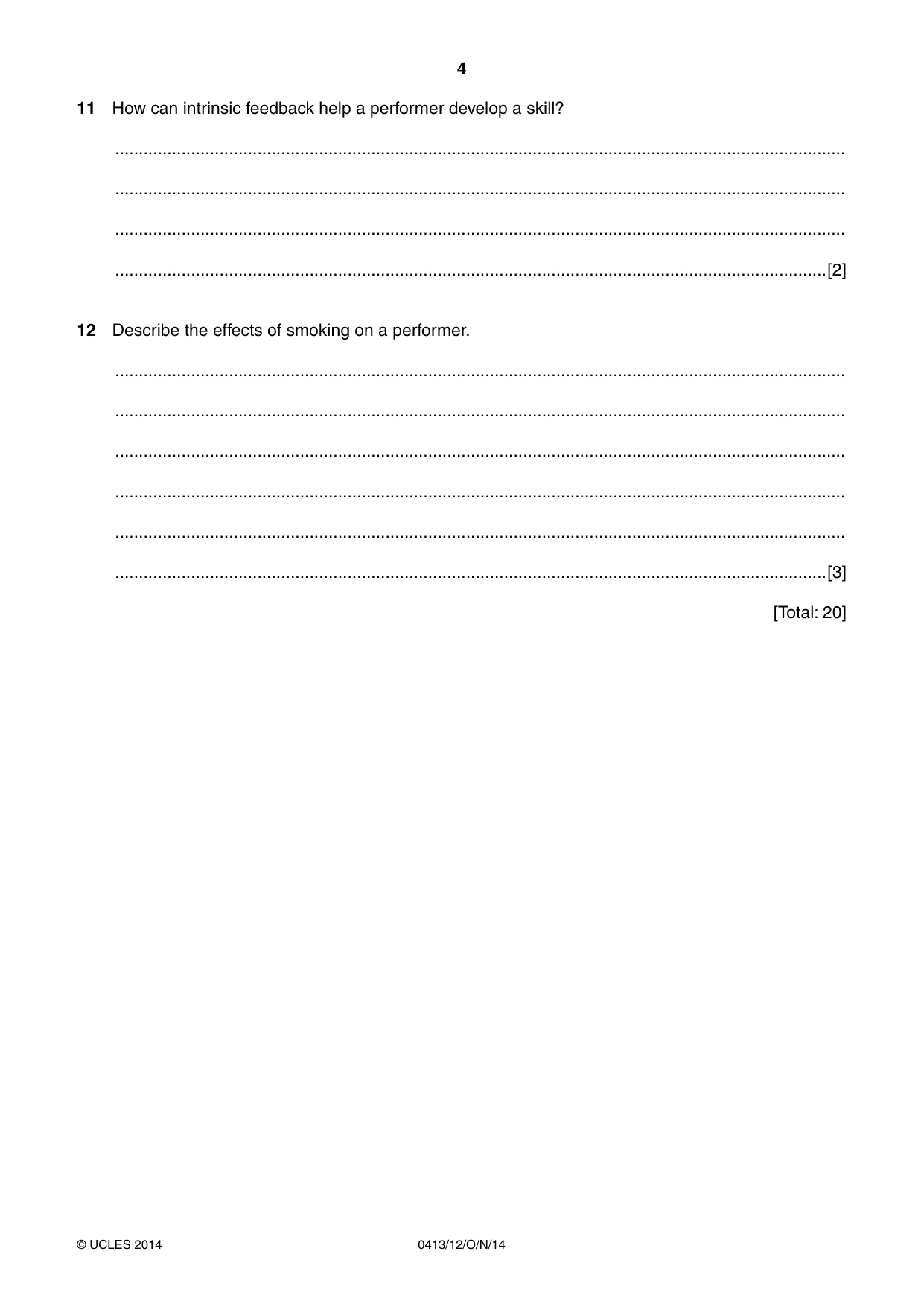 Cambridge IGCSE Physical Education 0413 2014 Oct/Nov Paper 1 · Variant 2 question paper, page 4 of 12