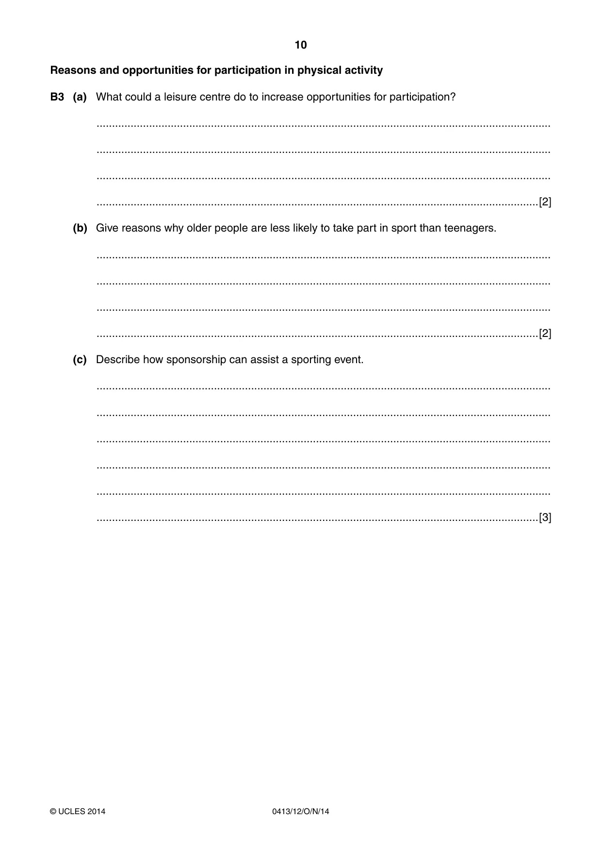 Cambridge IGCSE Physical Education 0413 2014 Oct/Nov Paper 1 · Variant 2 question paper, page 10 of 12