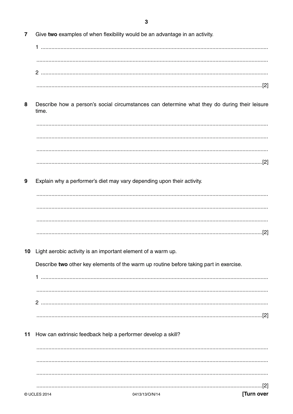 Cambridge IGCSE Physical Education 0413 2014 Oct/Nov Paper 1 · Variant 3 question paper, page 3 of 12
