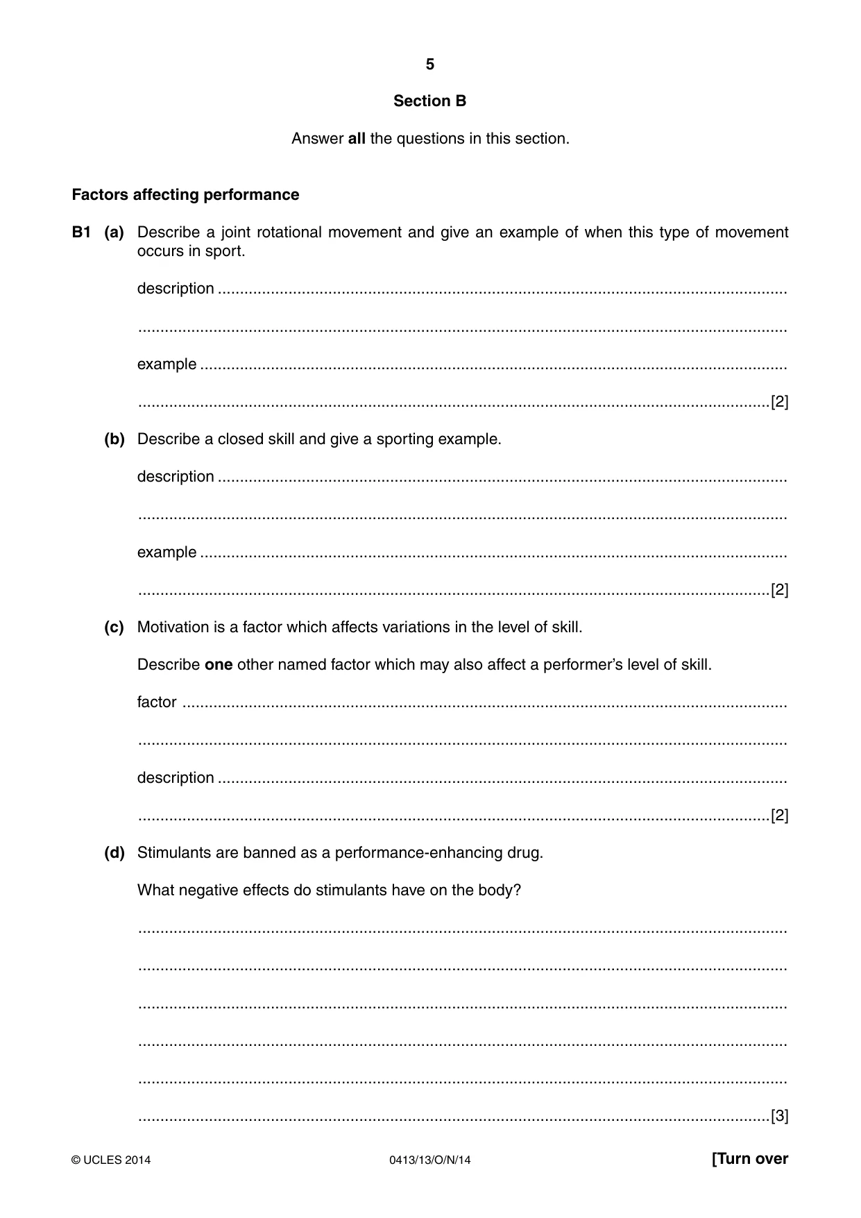Cambridge IGCSE Physical Education 0413 2014 Oct/Nov Paper 1 · Variant 3 question paper, page 5 of 12