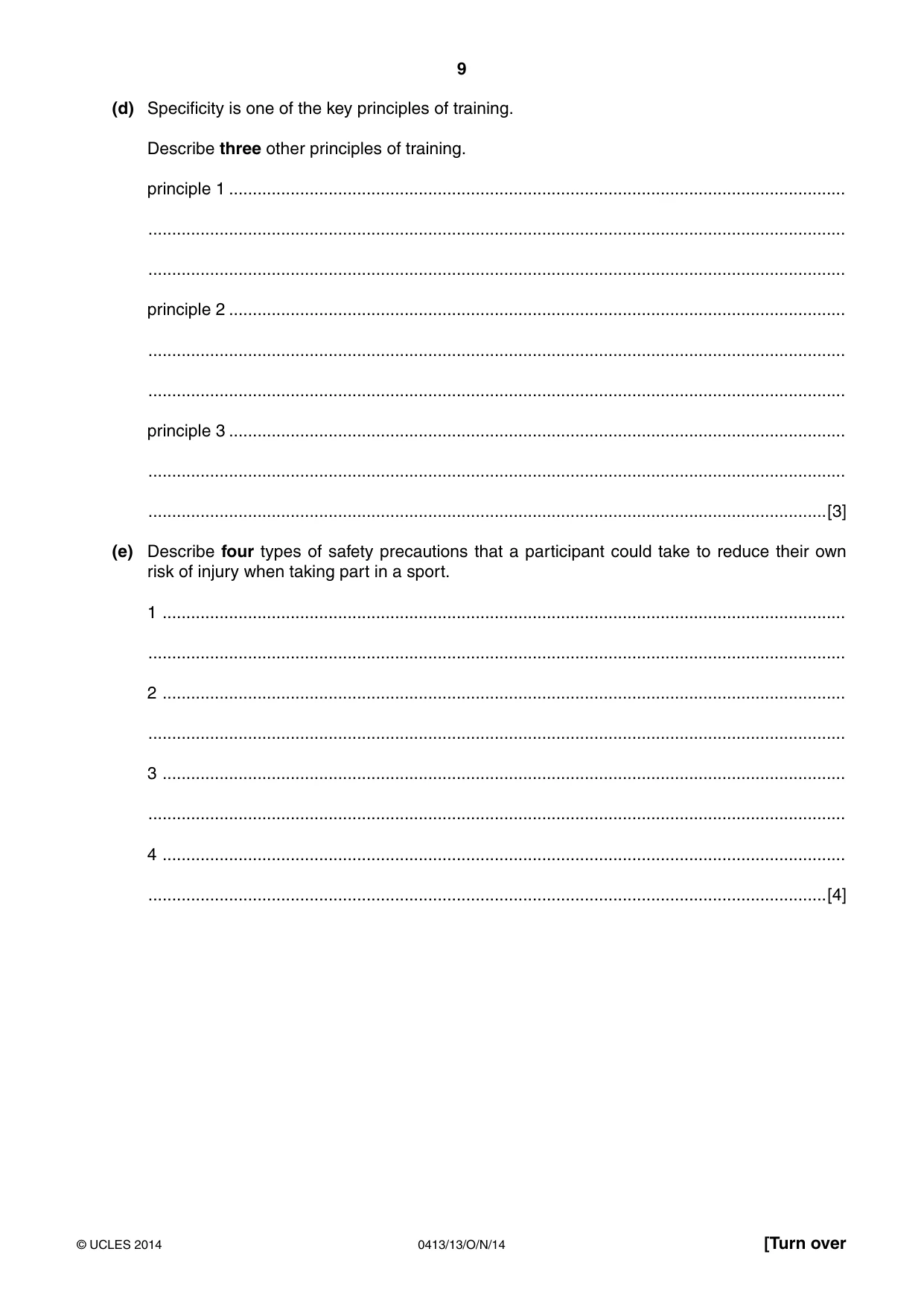 Cambridge IGCSE Physical Education 0413 2014 Oct/Nov Paper 1 · Variant 3 question paper, page 9 of 12