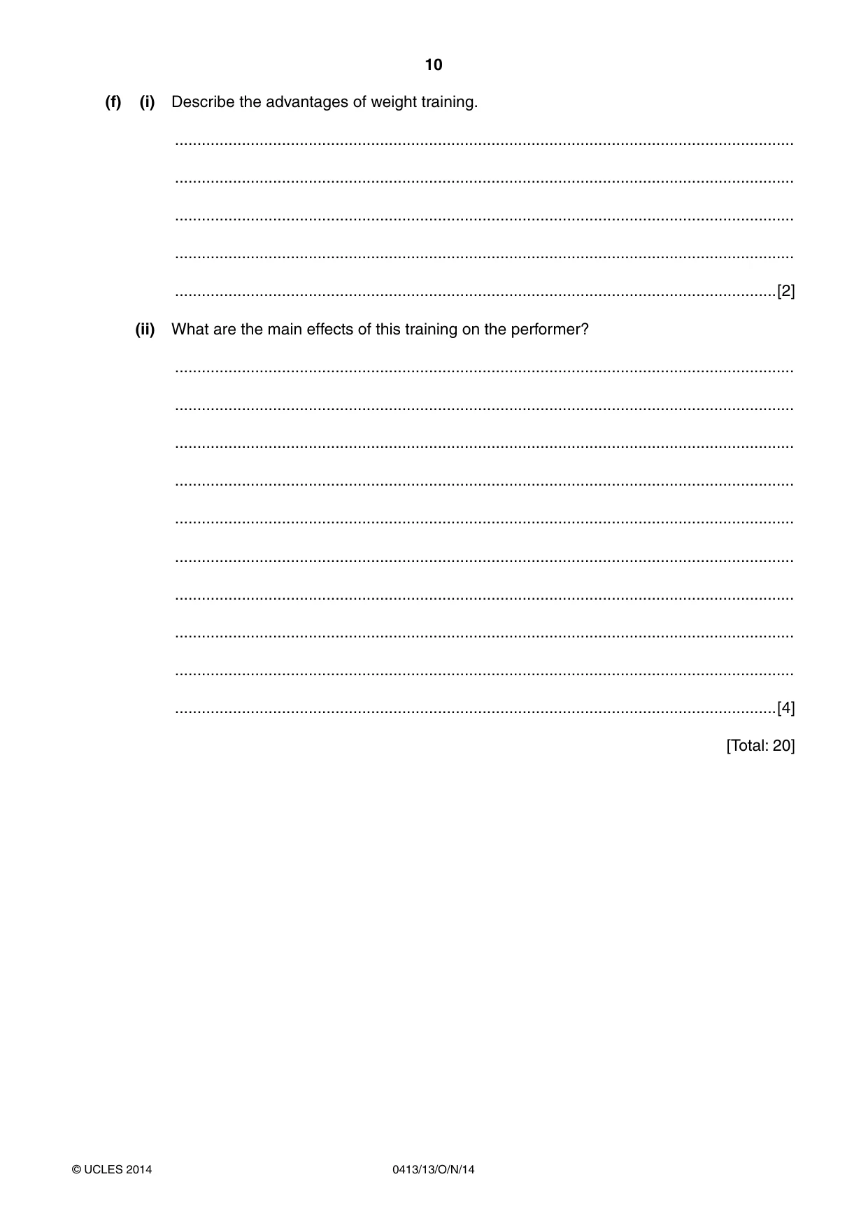 Cambridge IGCSE Physical Education 0413 2014 Oct/Nov Paper 1 · Variant 3 question paper, page 10 of 12