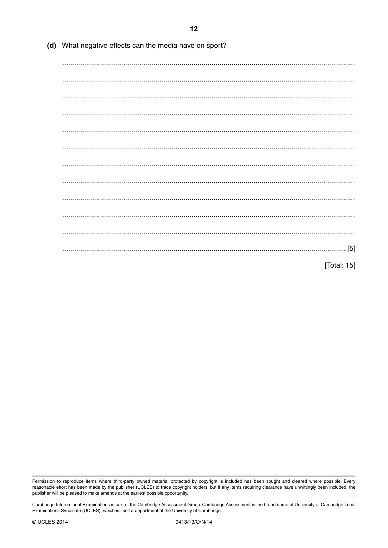 Cambridge IGCSE Physical Education 0413 2014 Oct/Nov Paper 1 · Variant 3 question paper, page 12 of 12