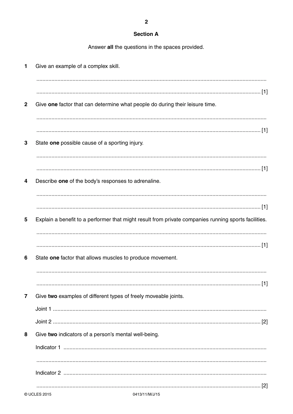 Cambridge IGCSE Physical Education 0413 2015 May/June Paper 1 · Variant 1 question paper, page 2 of 12