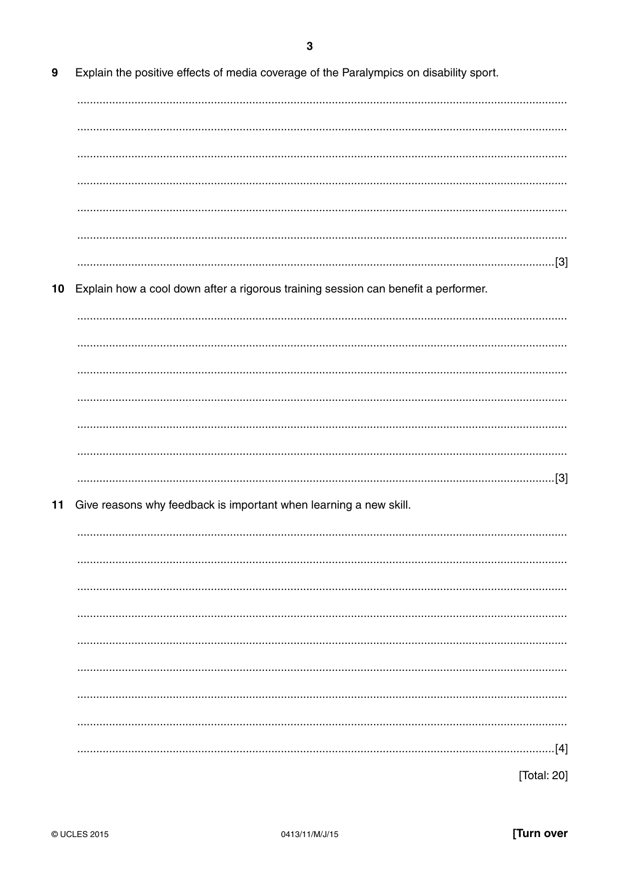 Cambridge IGCSE Physical Education 0413 2015 May/June Paper 1 · Variant 1 question paper, page 3 of 12