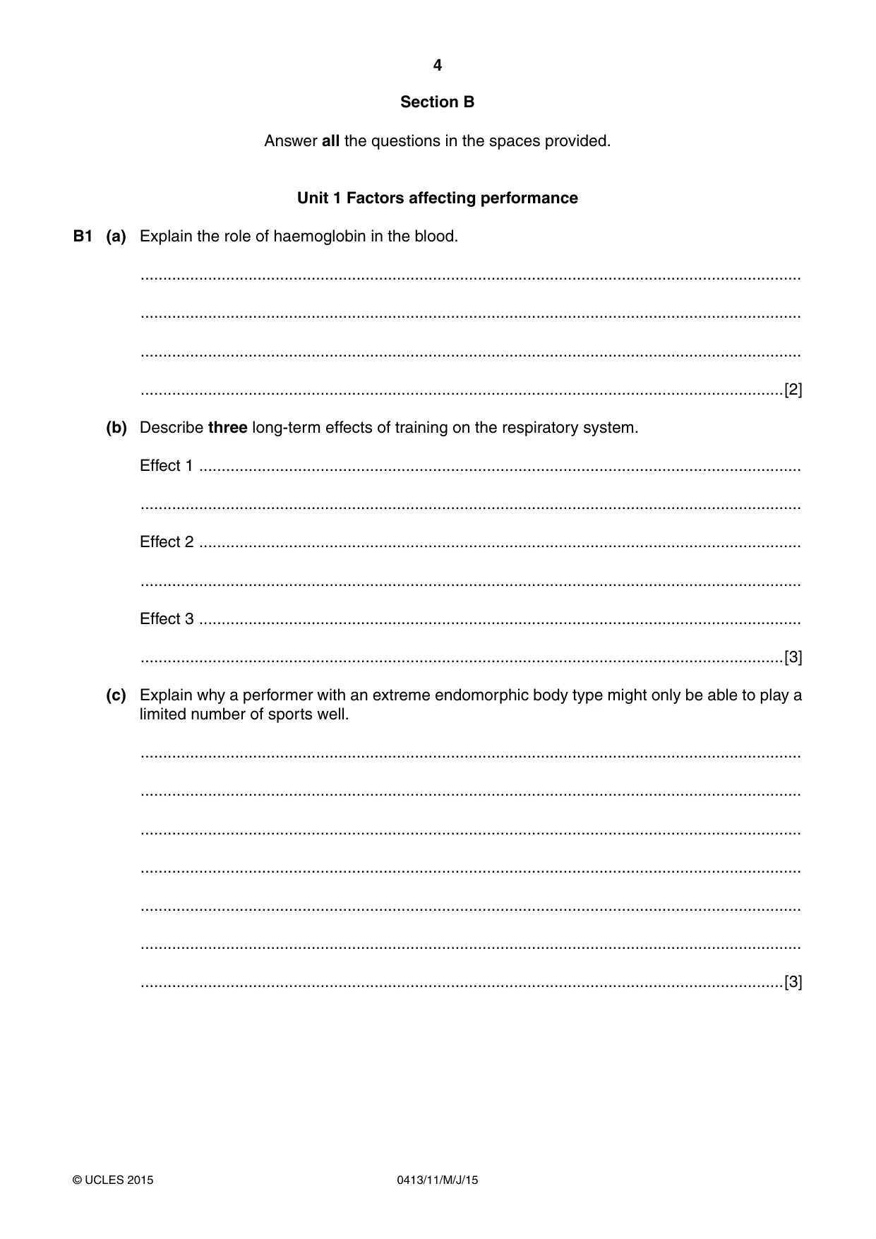 Cambridge IGCSE Physical Education 0413 2015 May/June Paper 1 · Variant 1 question paper, page 4 of 12