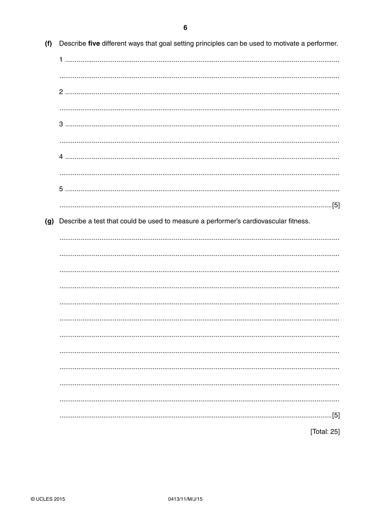 Cambridge IGCSE Physical Education 0413 2015 May/June Paper 1 · Variant 1 question paper, page 6 of 12