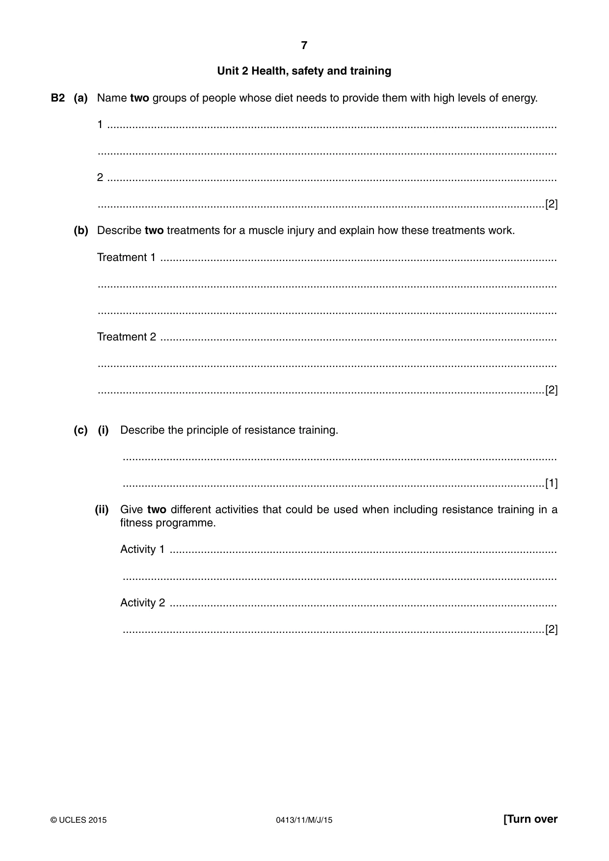 Cambridge IGCSE Physical Education 0413 2015 May/June Paper 1 · Variant 1 question paper, page 7 of 12