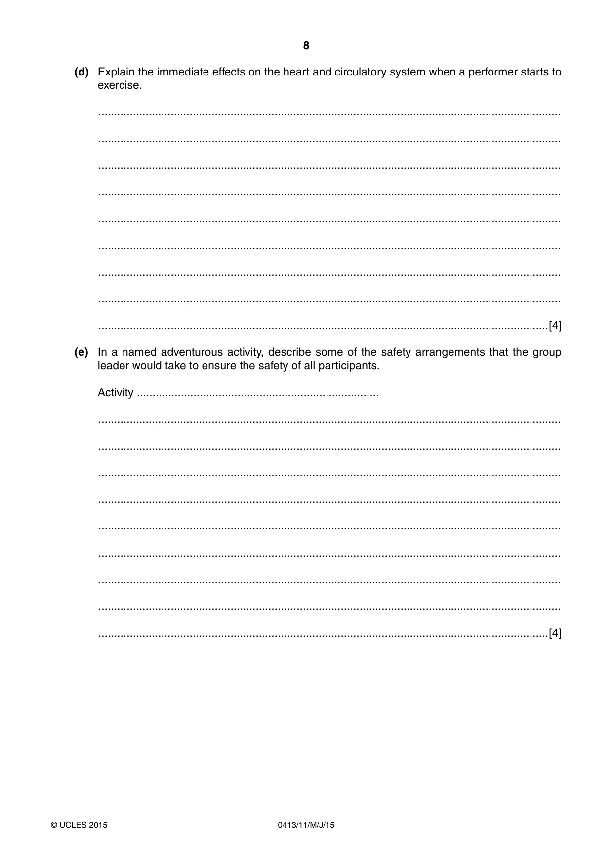 Cambridge IGCSE Physical Education 0413 2015 May/June Paper 1 · Variant 1 question paper, page 8 of 12