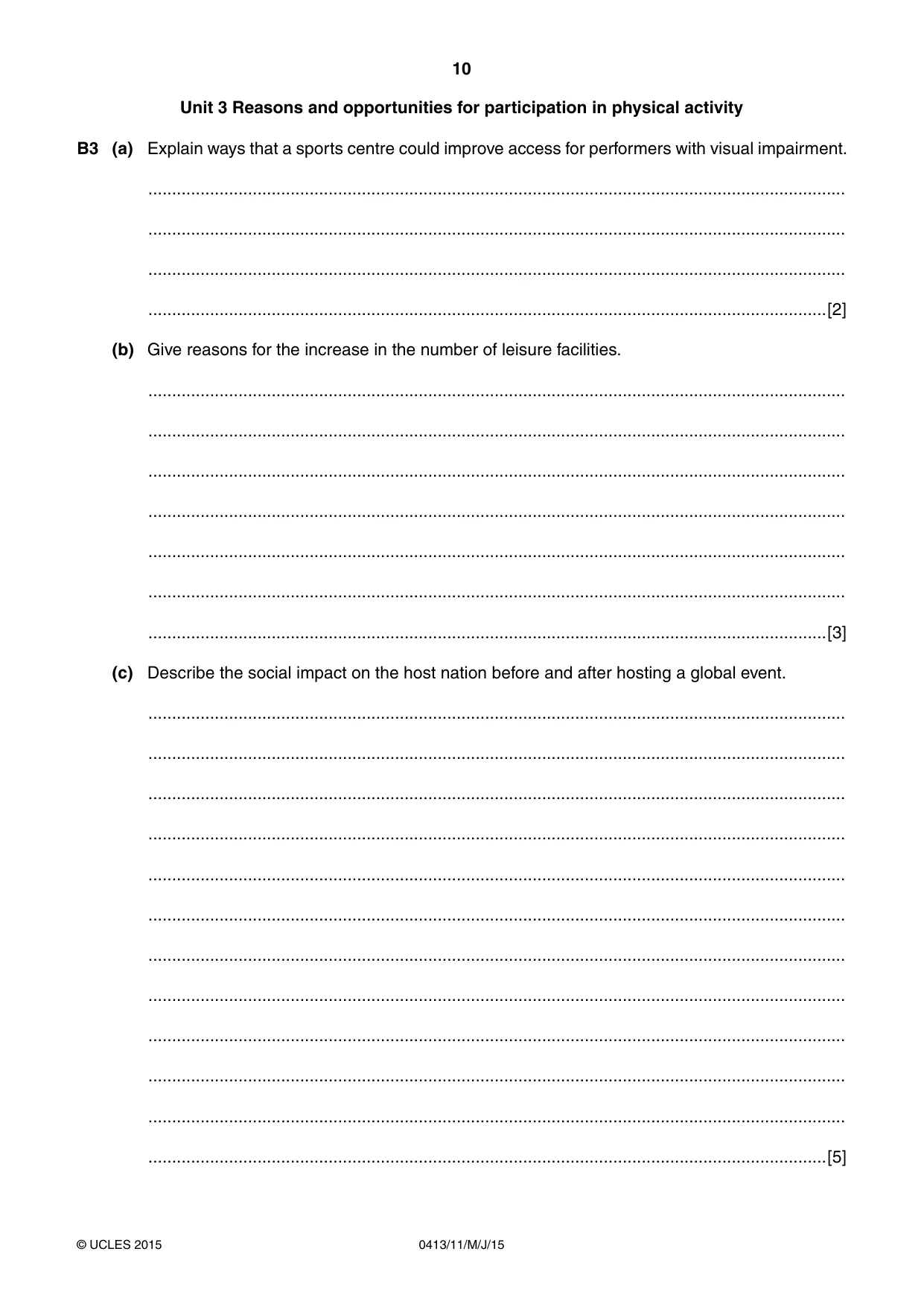 Cambridge IGCSE Physical Education 0413 2015 May/June Paper 1 · Variant 1 question paper, page 10 of 12