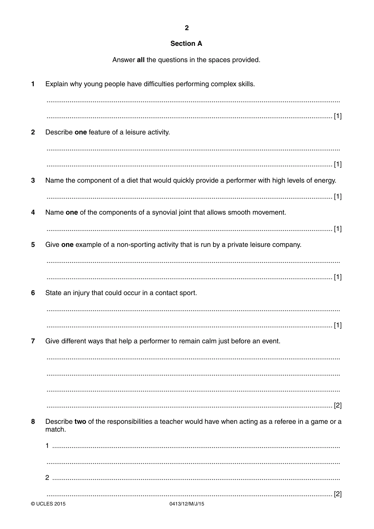 Cambridge IGCSE Physical Education 0413 2015 May/June Paper 1 · Variant 2 question paper, page 2 of 12