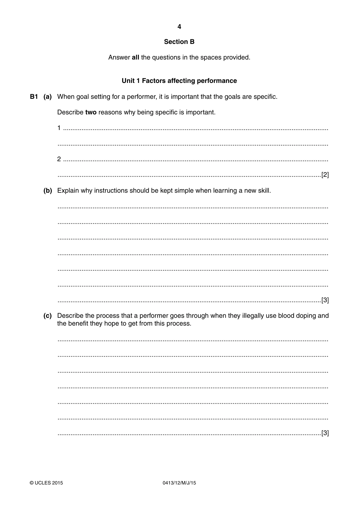 Cambridge IGCSE Physical Education 0413 2015 May/June Paper 1 · Variant 2 question paper, page 4 of 12