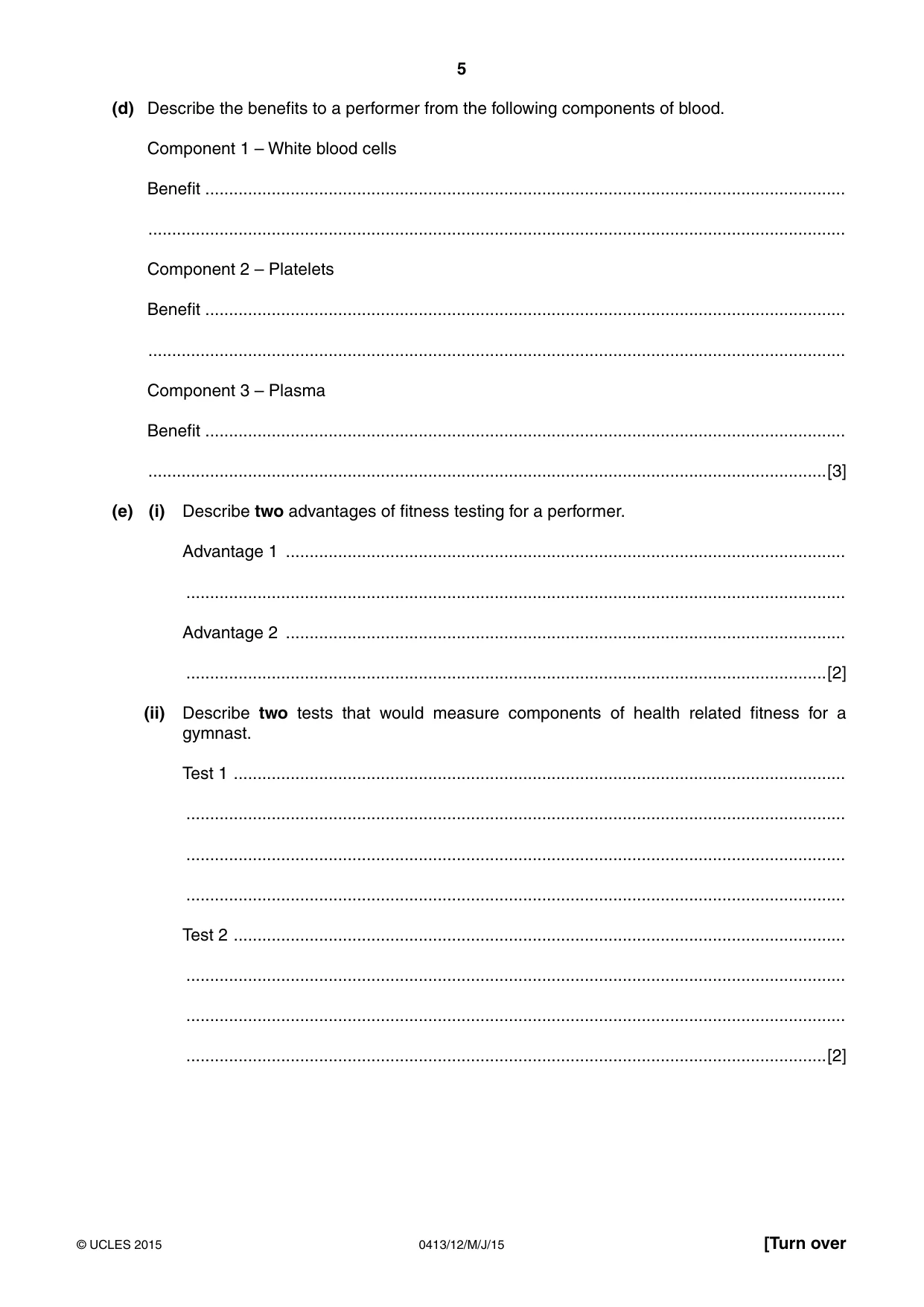 Cambridge IGCSE Physical Education 0413 2015 May/June Paper 1 · Variant 2 question paper, page 5 of 12