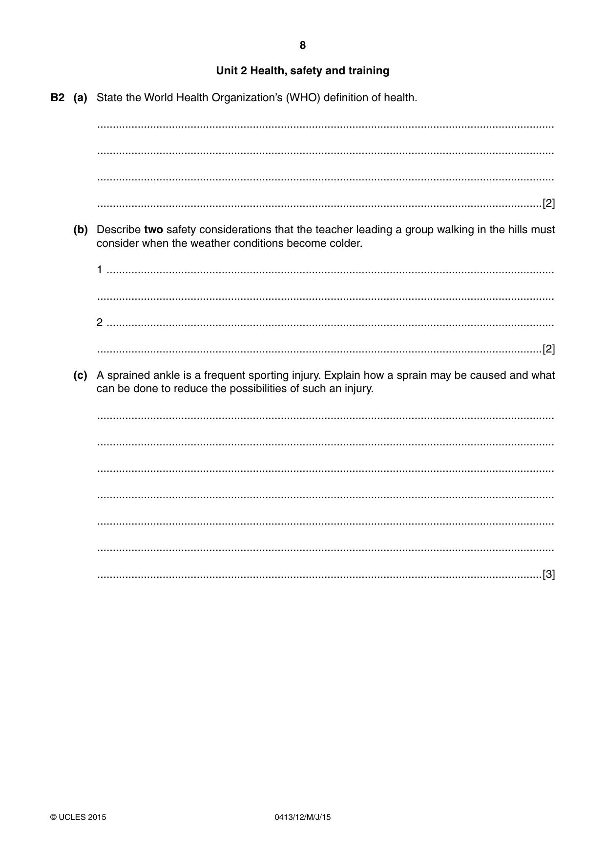 Cambridge IGCSE Physical Education 0413 2015 May/June Paper 1 · Variant 2 question paper, page 8 of 12