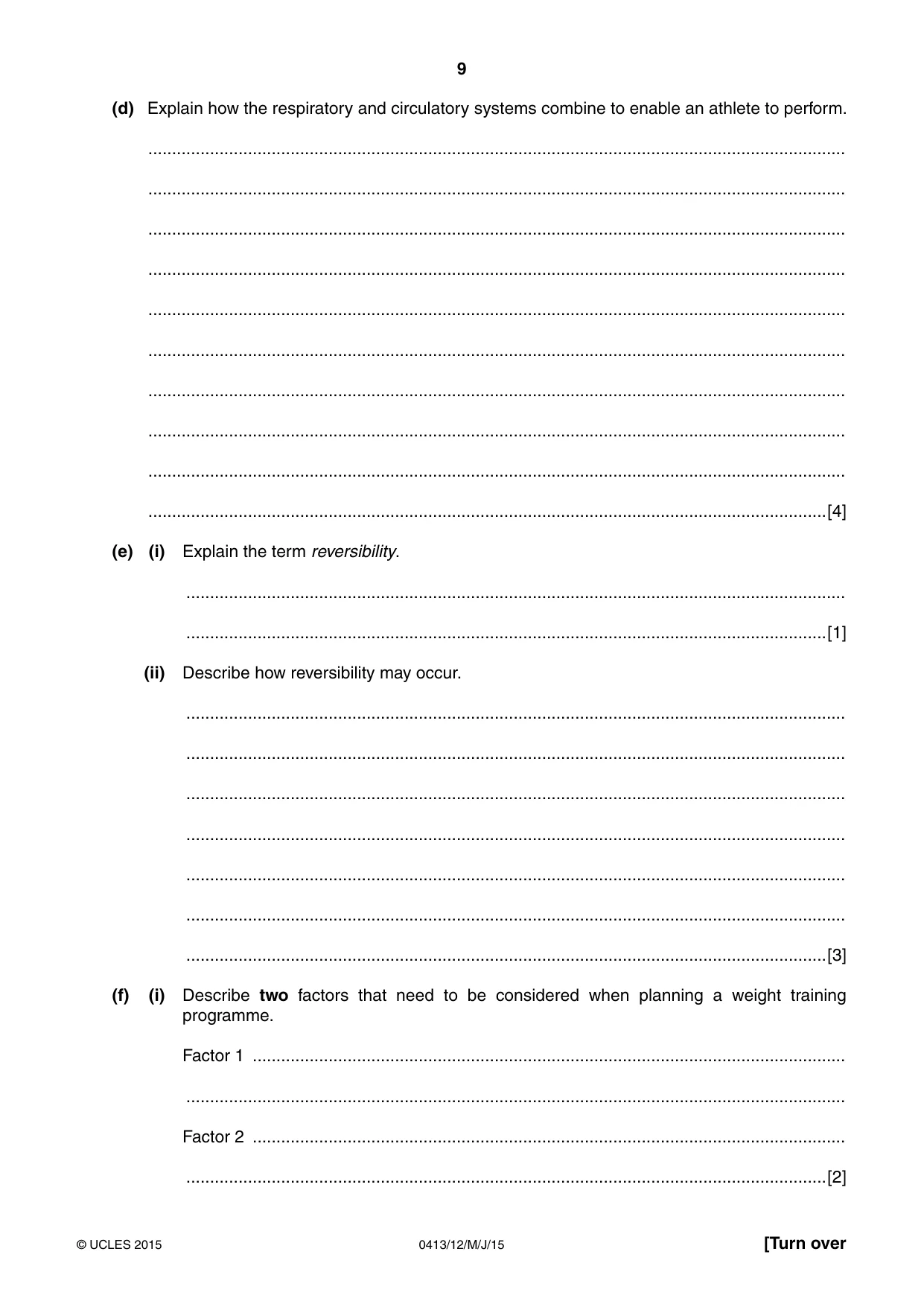 Cambridge IGCSE Physical Education 0413 2015 May/June Paper 1 · Variant 2 question paper, page 9 of 12