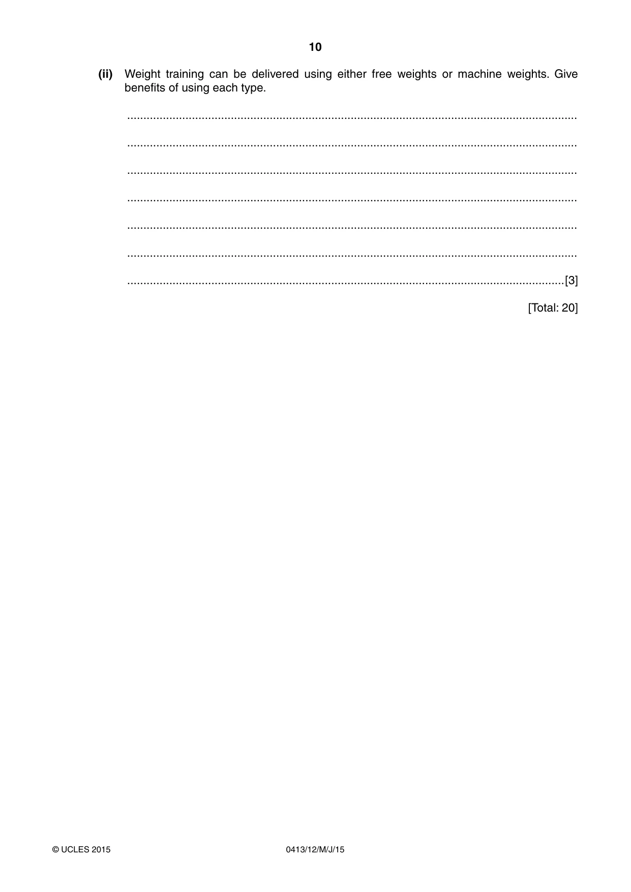 Cambridge IGCSE Physical Education 0413 2015 May/June Paper 1 · Variant 2 question paper, page 10 of 12