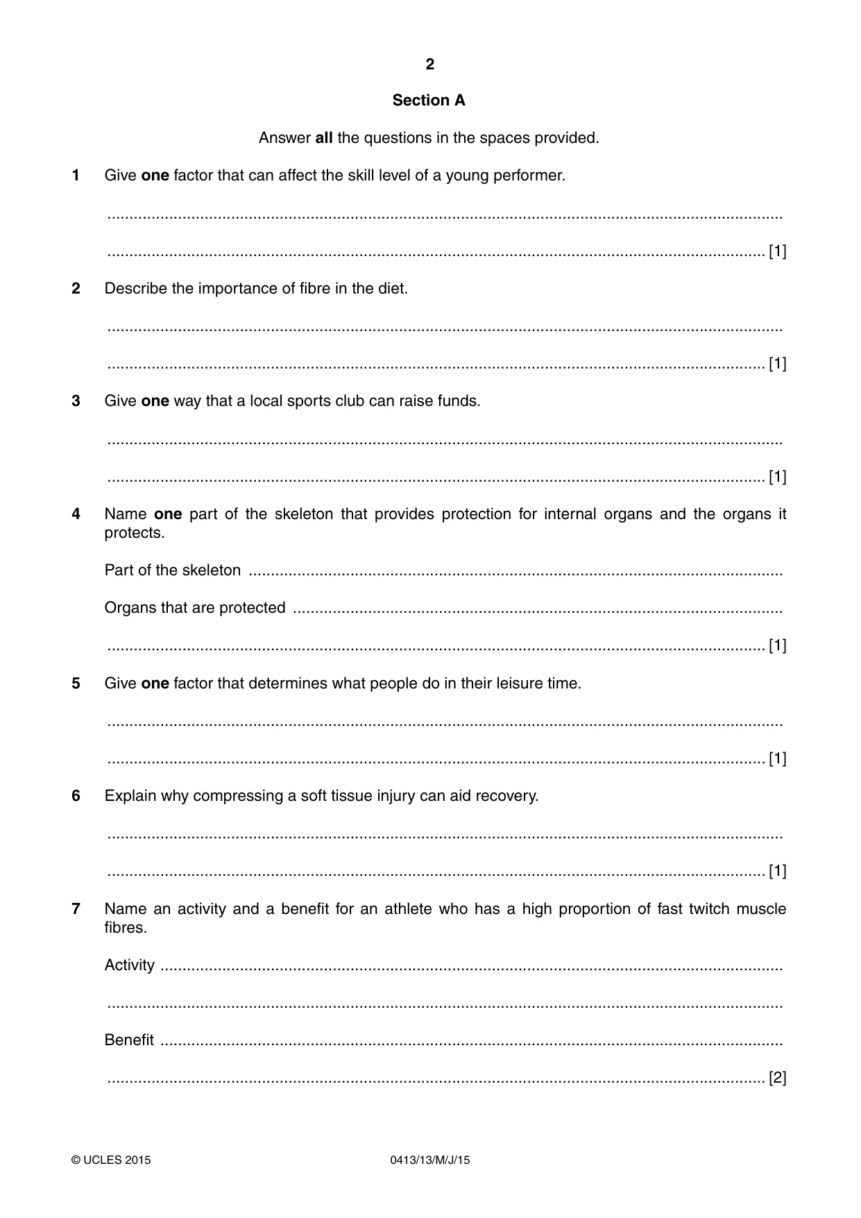 Cambridge IGCSE Physical Education 0413 2015 May/June Paper 1 · Variant 3 question paper, page 2 of 12