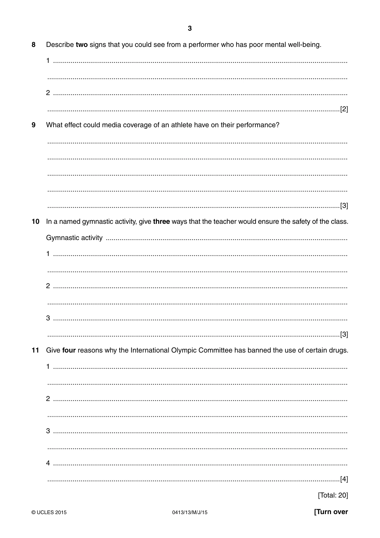 Cambridge IGCSE Physical Education 0413 2015 May/June Paper 1 · Variant 3 question paper, page 3 of 12