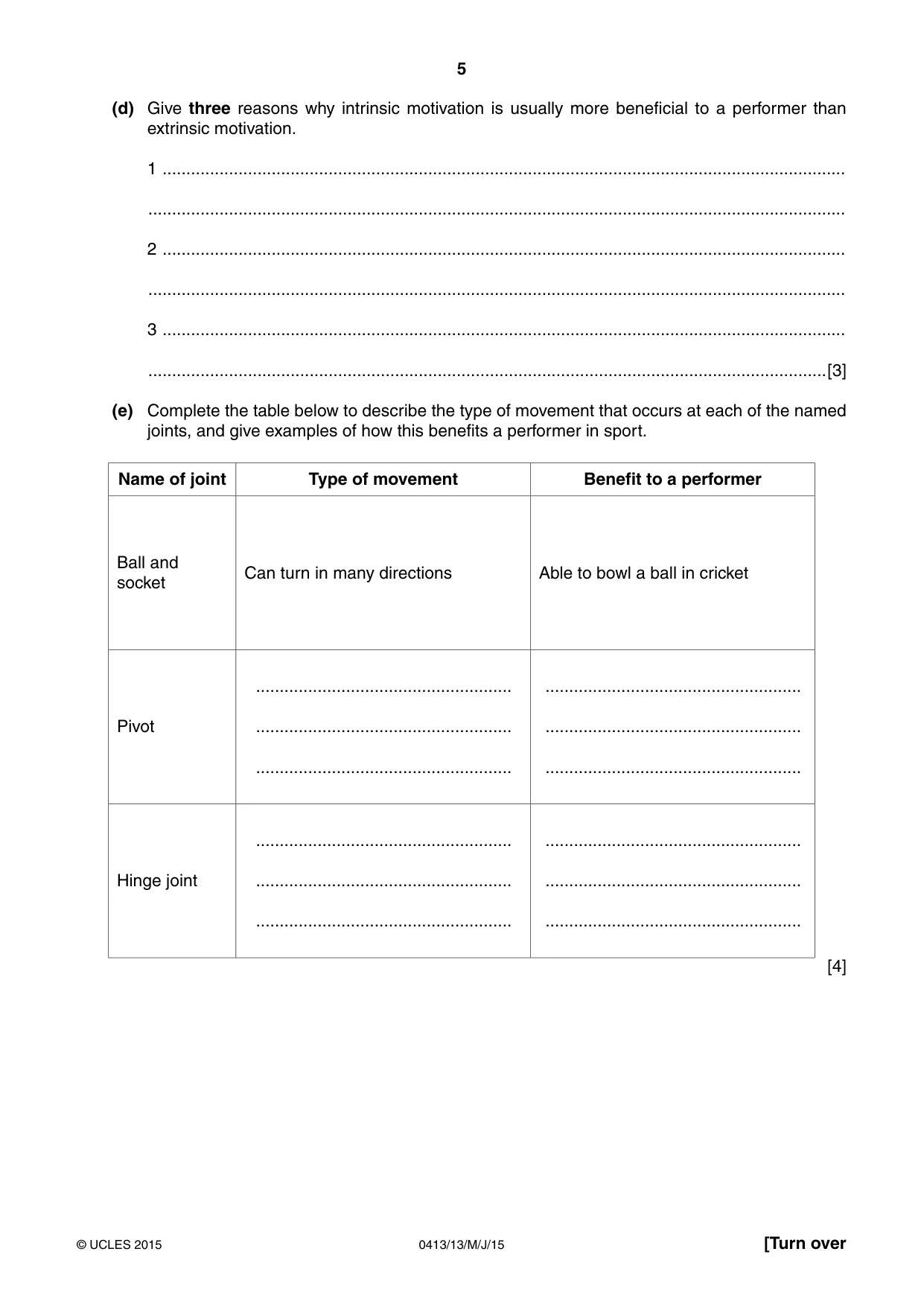 Cambridge IGCSE Physical Education 0413 2015 May/June Paper 1 · Variant 3 question paper, page 5 of 12