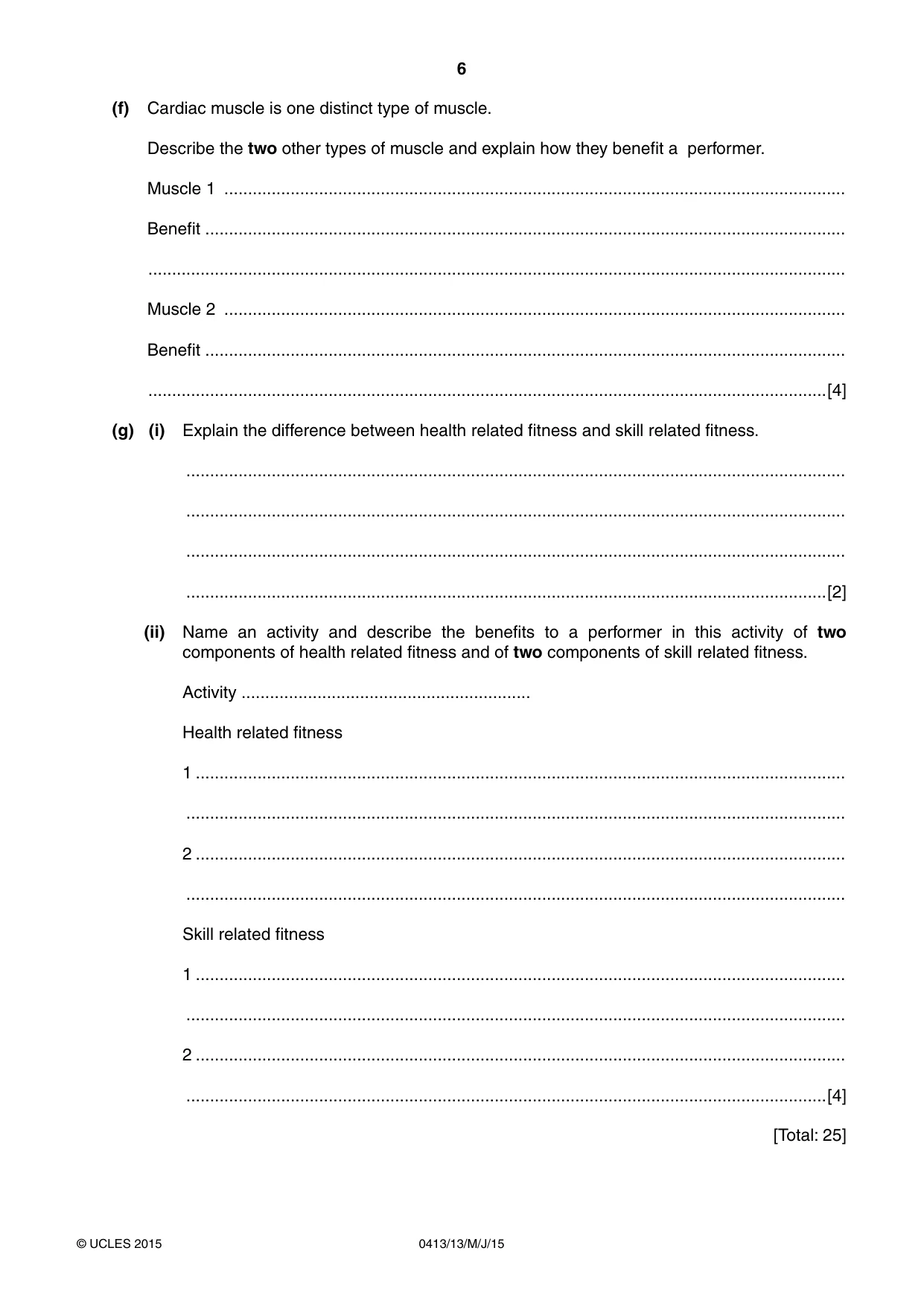 Cambridge IGCSE Physical Education 0413 2015 May/June Paper 1 · Variant 3 question paper, page 6 of 12