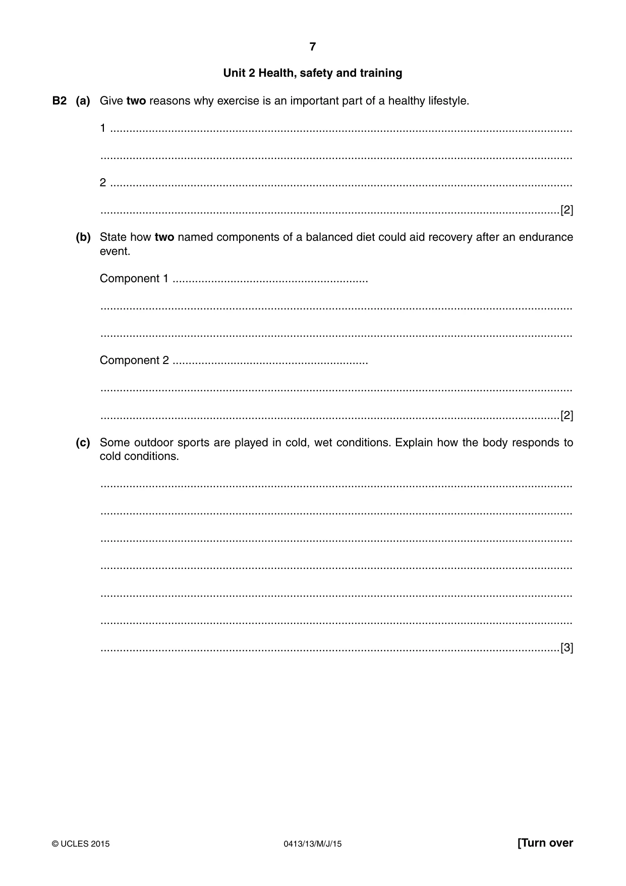 Cambridge IGCSE Physical Education 0413 2015 May/June Paper 1 · Variant 3 question paper, page 7 of 12