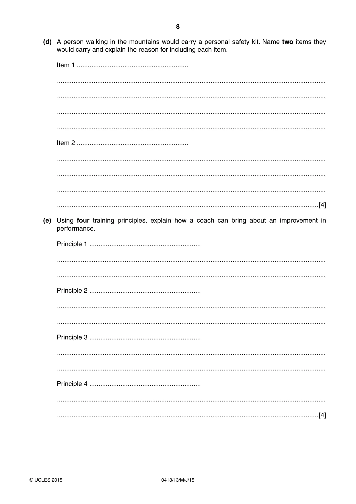 Cambridge IGCSE Physical Education 0413 2015 May/June Paper 1 · Variant 3 question paper, page 8 of 12