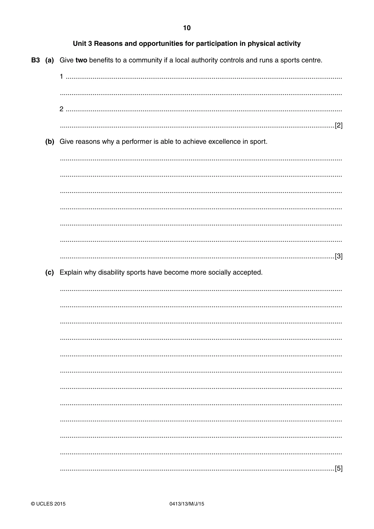Cambridge IGCSE Physical Education 0413 2015 May/June Paper 1 · Variant 3 question paper, page 10 of 12