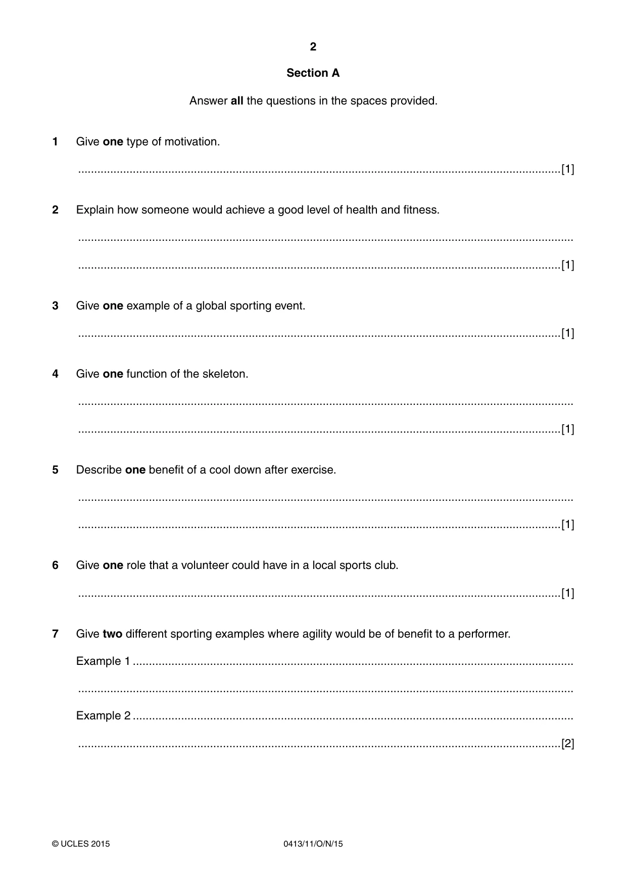 Cambridge IGCSE Physical Education 0413 2015 Oct/Nov Paper 1 · Variant 1 question paper, page 2 of 12