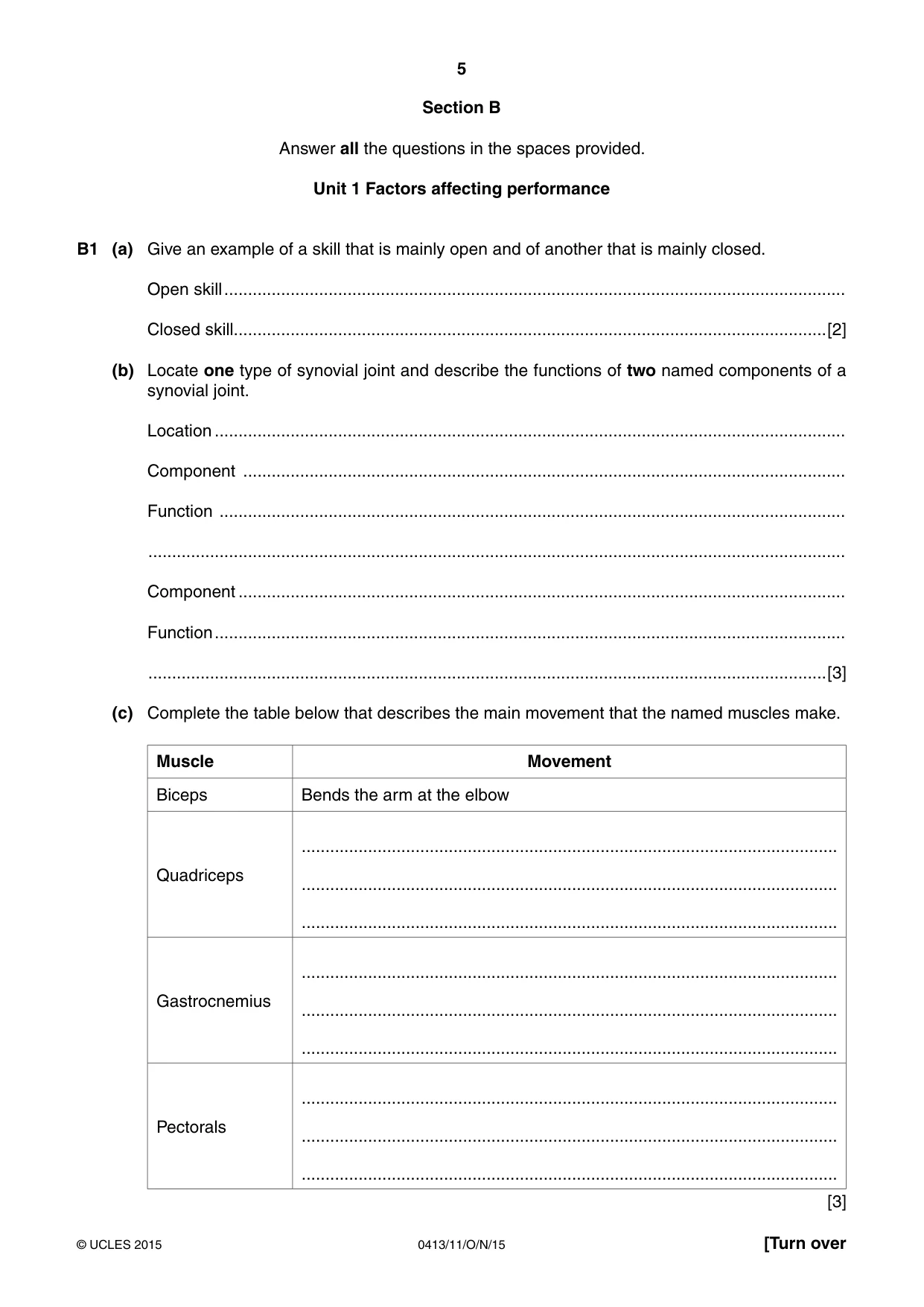 Cambridge IGCSE Physical Education 0413 2015 Oct/Nov Paper 1 · Variant 1 question paper, page 5 of 12