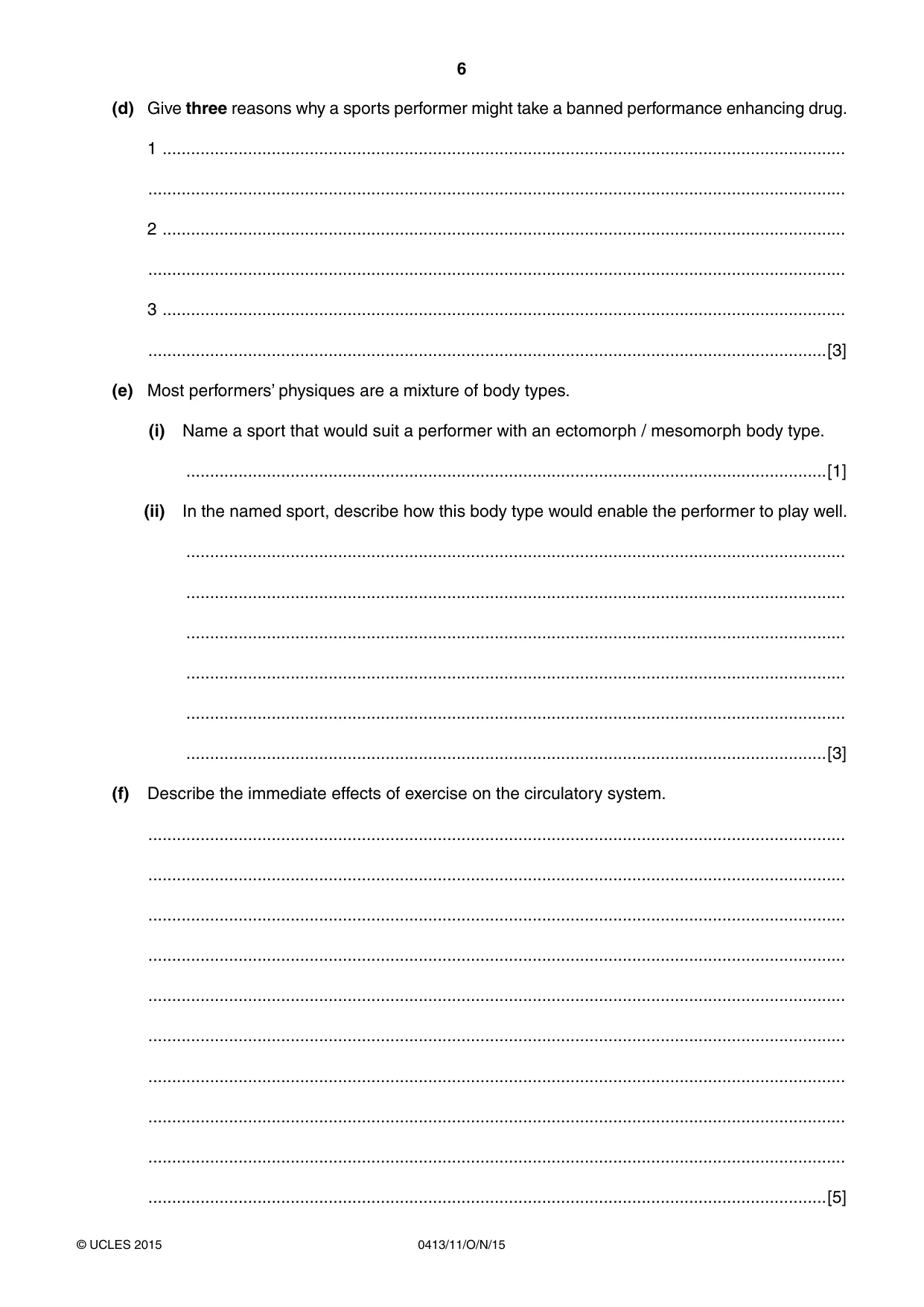 Cambridge IGCSE Physical Education 0413 2015 Oct/Nov Paper 1 · Variant 1 question paper, page 6 of 12