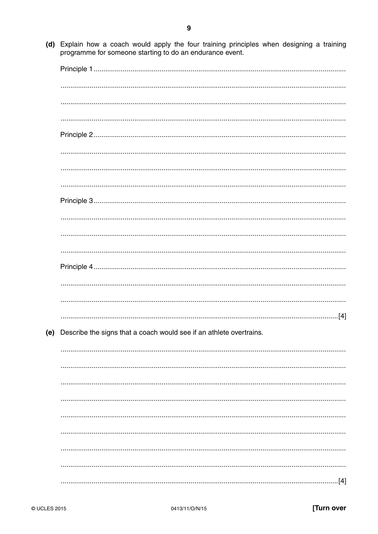 Cambridge IGCSE Physical Education 0413 2015 Oct/Nov Paper 1 · Variant 1 question paper, page 9 of 12