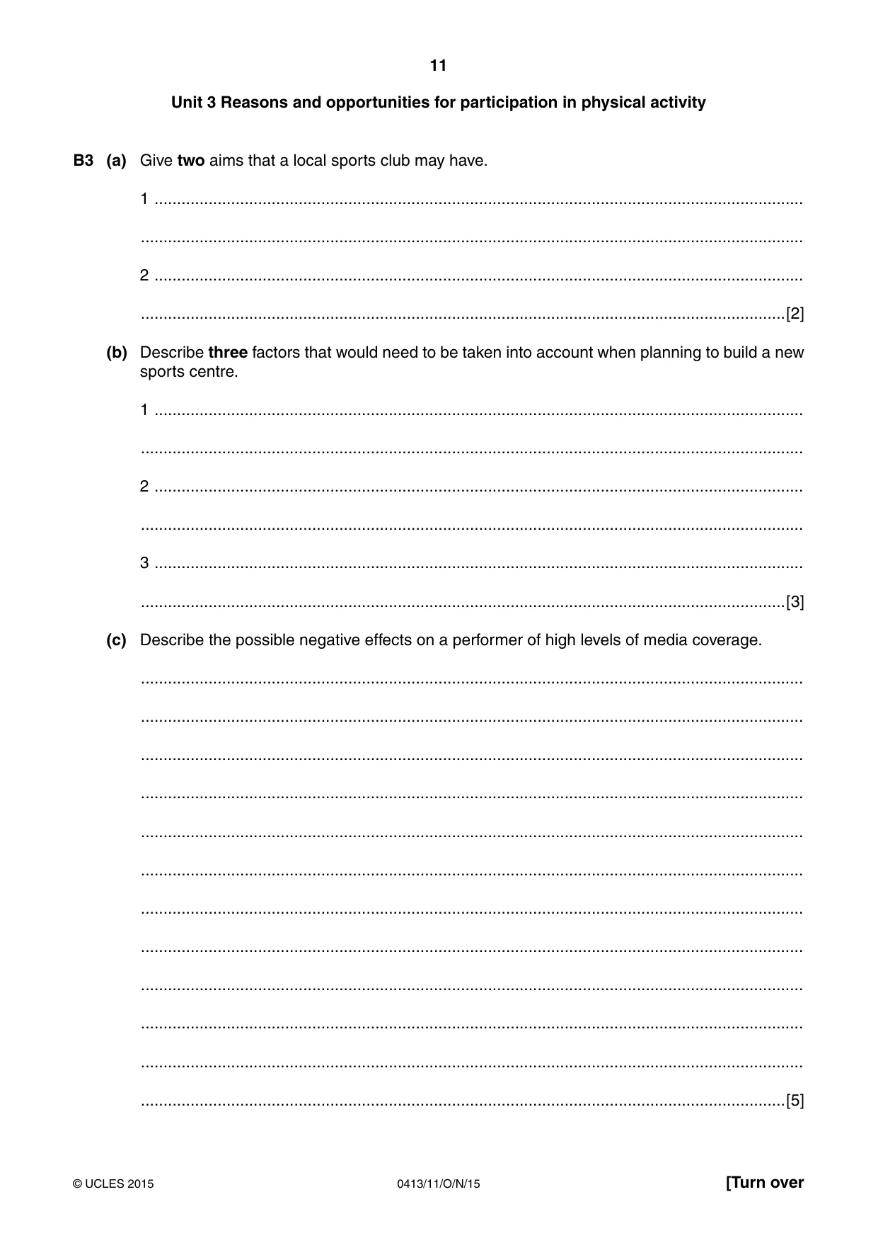 Cambridge IGCSE Physical Education 0413 2015 Oct/Nov Paper 1 · Variant 1 question paper, page 11 of 12