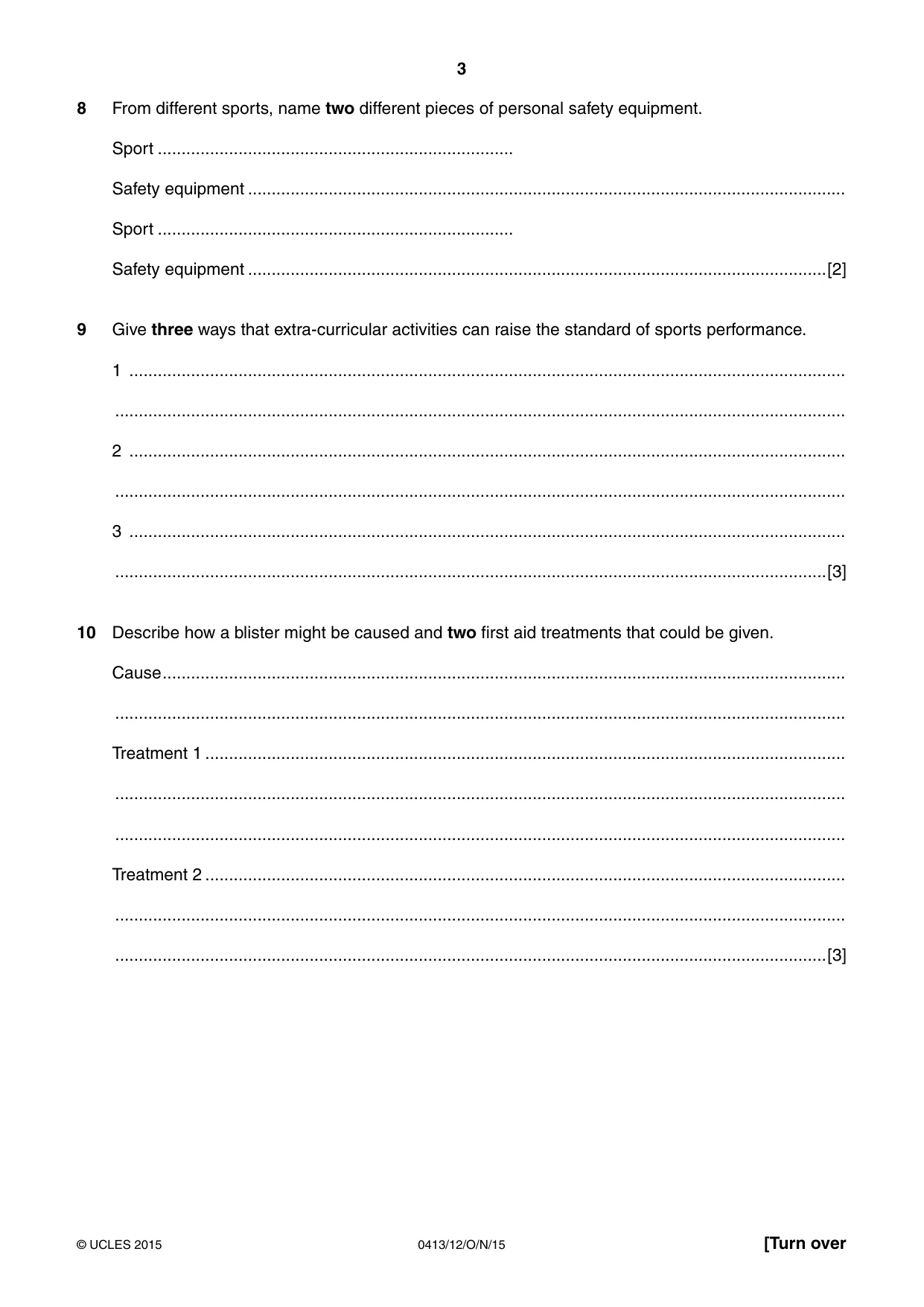 Cambridge IGCSE Physical Education 0413 2015 Oct/Nov Paper 1 · Variant 2 question paper, page 3 of 12