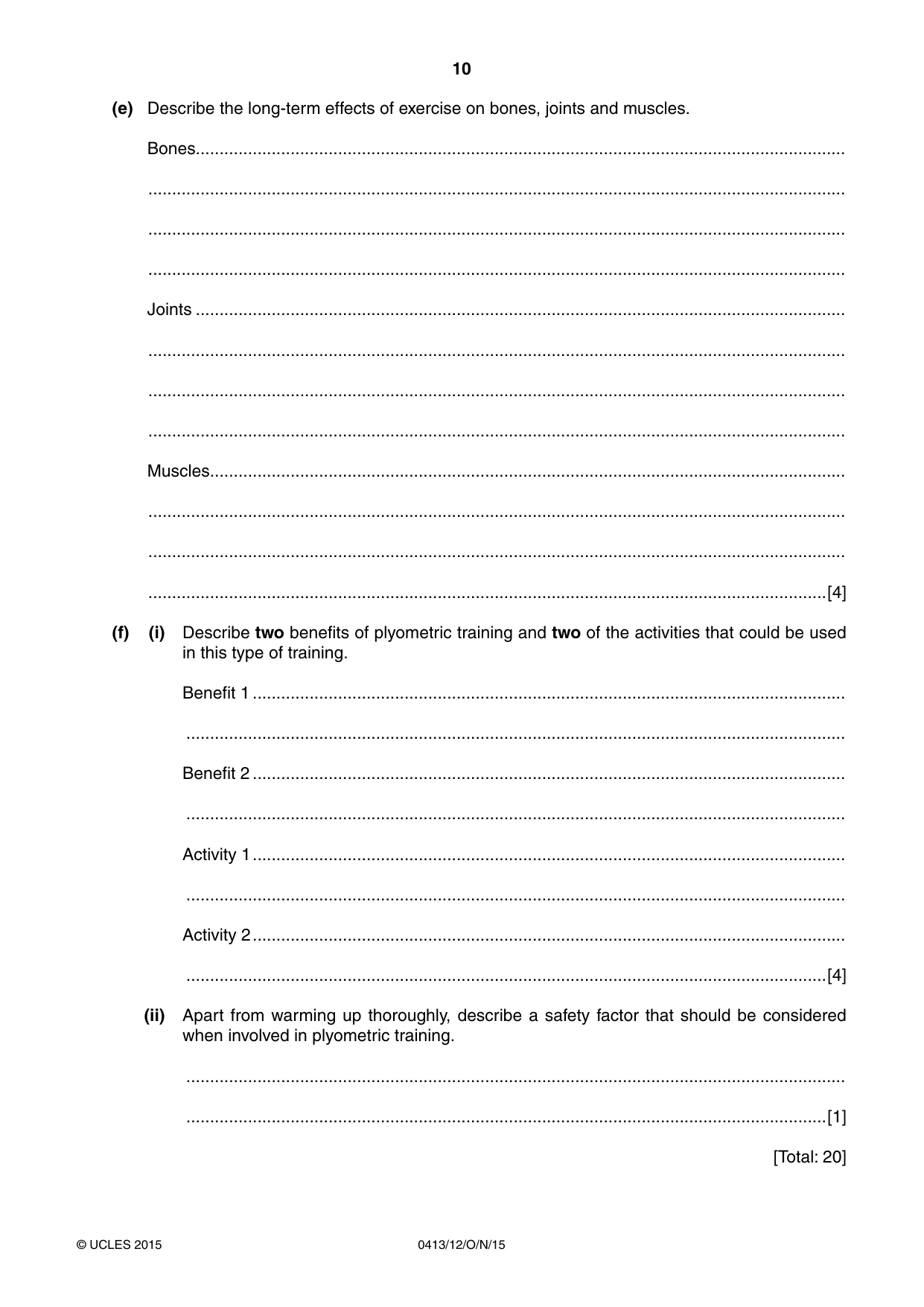 Cambridge IGCSE Physical Education 0413 2015 Oct/Nov Paper 1 · Variant 2 question paper, page 10 of 12