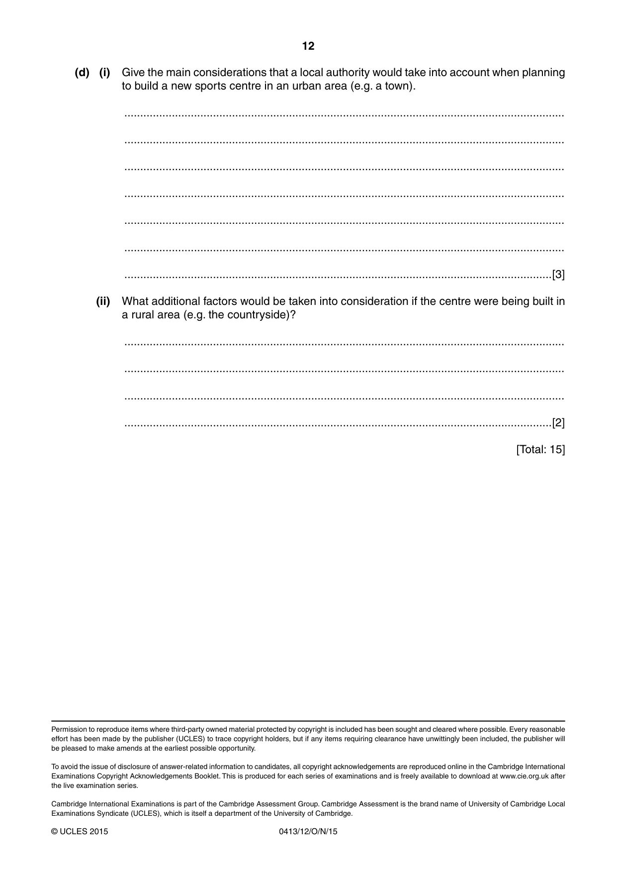 Cambridge IGCSE Physical Education 0413 2015 Oct/Nov Paper 1 · Variant 2 question paper, page 12 of 12