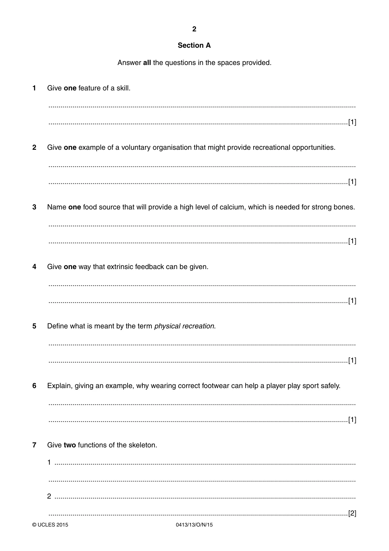 Cambridge IGCSE Physical Education 0413 2015 Oct/Nov Paper 1 · Variant 3 question paper, page 2 of 12