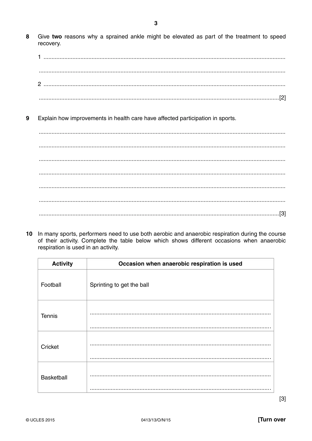 Cambridge IGCSE Physical Education 0413 2015 Oct/Nov Paper 1 · Variant 3 question paper, page 3 of 12