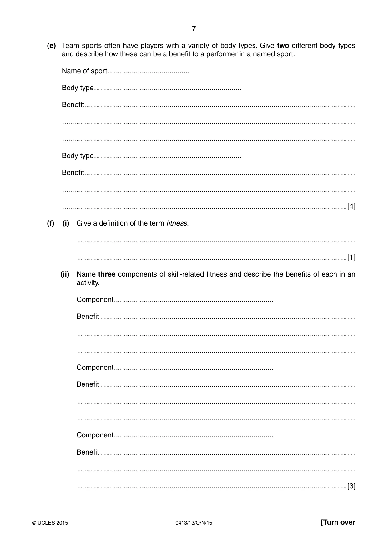 Cambridge IGCSE Physical Education 0413 2015 Oct/Nov Paper 1 · Variant 3 question paper, page 7 of 12