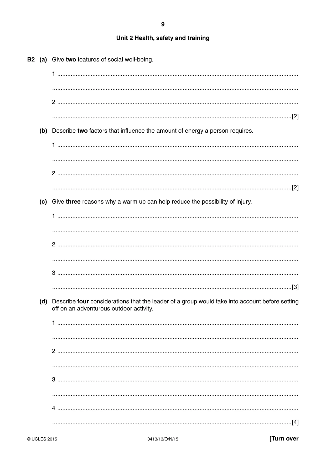 Cambridge IGCSE Physical Education 0413 2015 Oct/Nov Paper 1 · Variant 3 question paper, page 9 of 12
