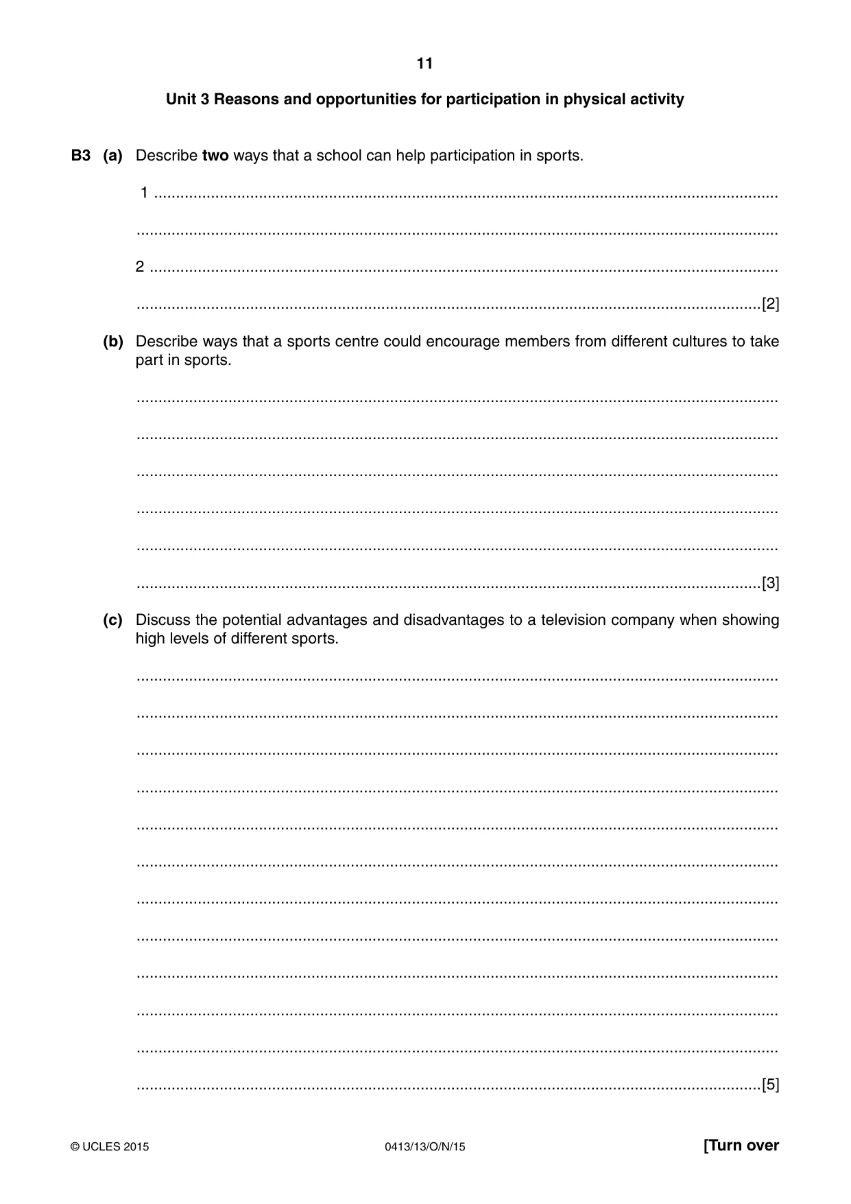 Cambridge IGCSE Physical Education 0413 2015 Oct/Nov Paper 1 · Variant 3 question paper, page 11 of 12