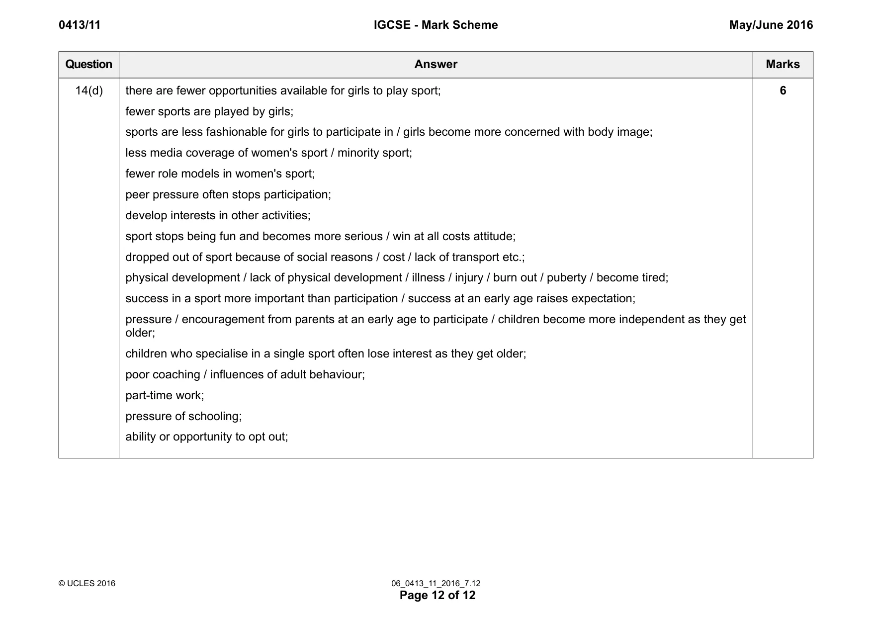 Mark scheme, page 12 of 12