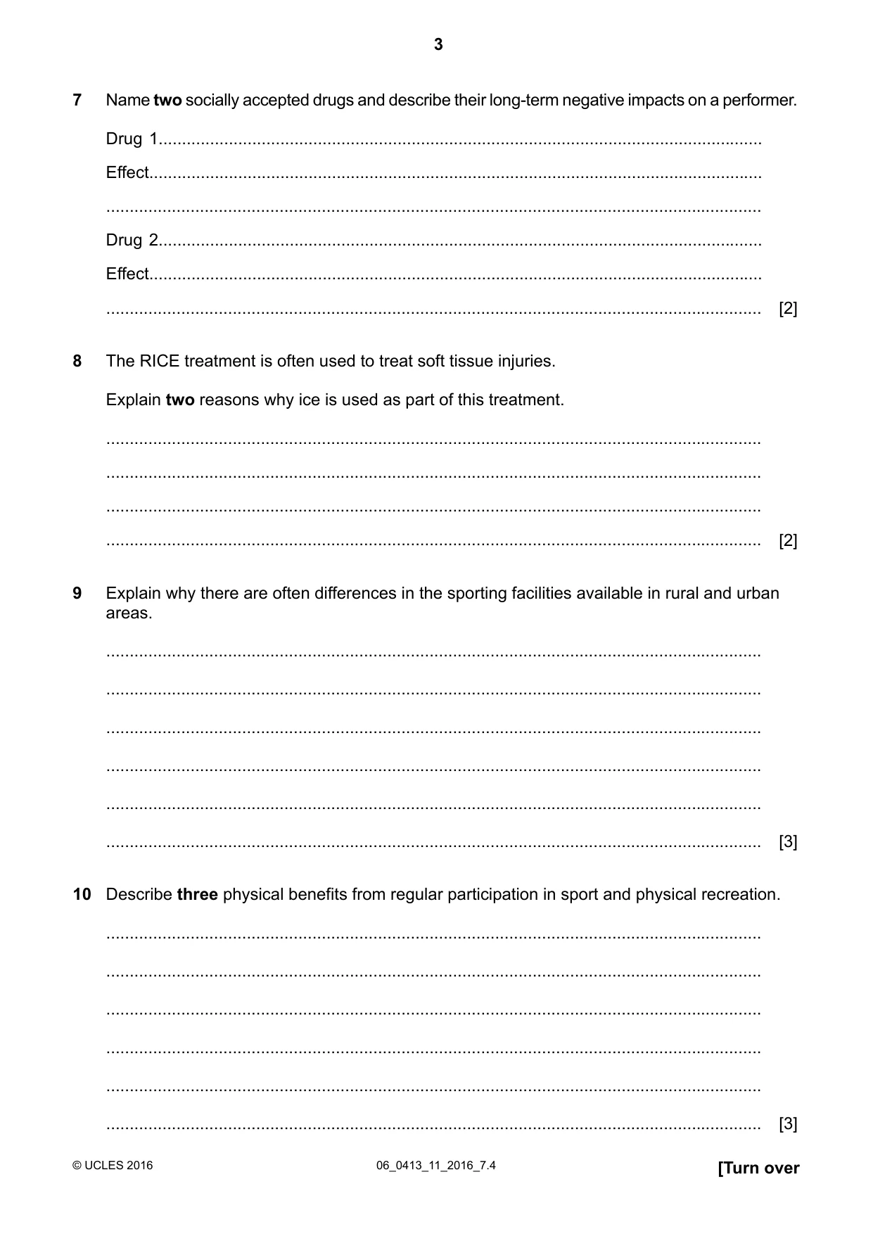 Cambridge IGCSE Physical Education 0413 2016 May/June Paper 1 · Variant 1 question paper, page 3 of 16