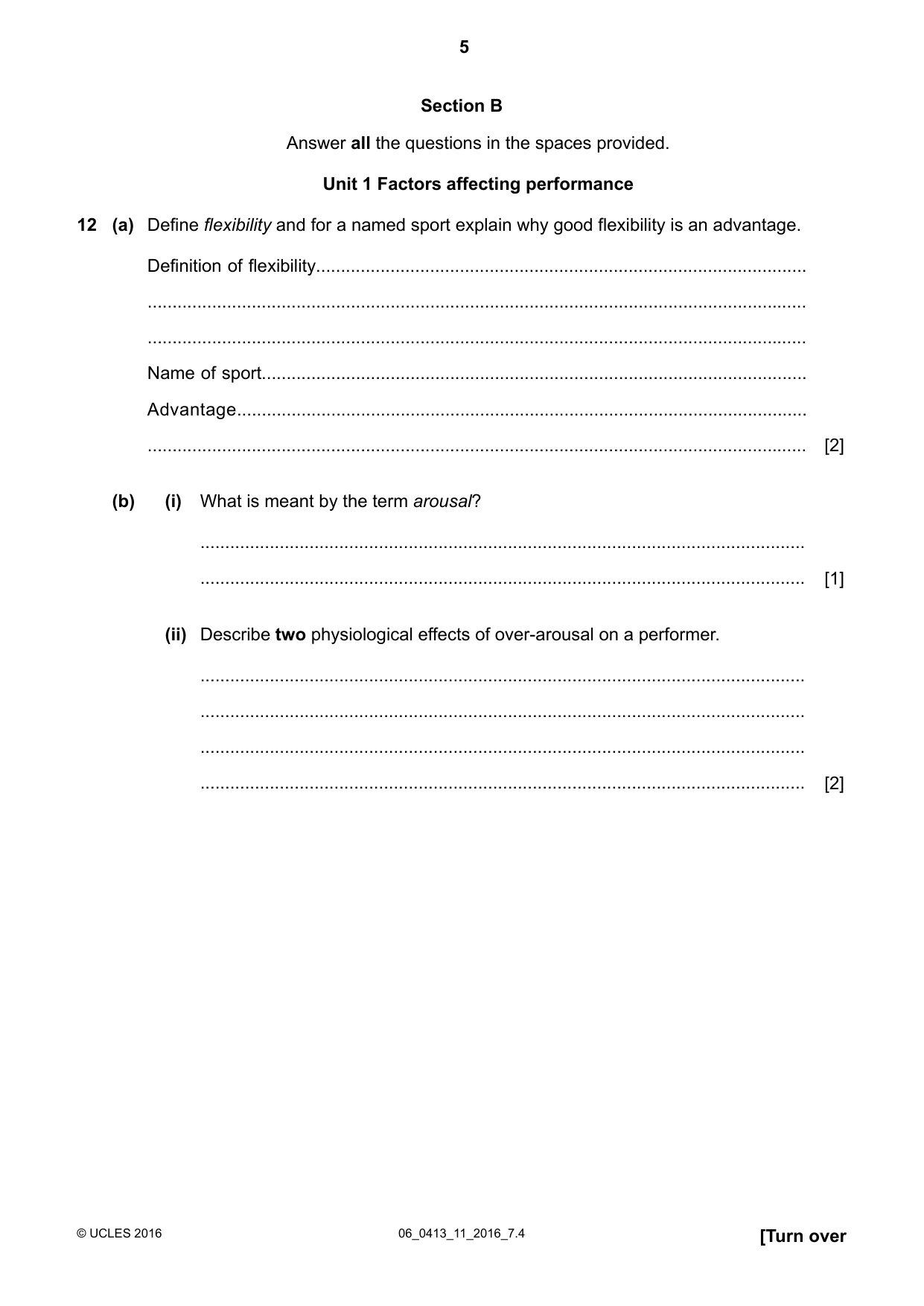 Cambridge IGCSE Physical Education 0413 2016 May/June Paper 1 · Variant 1 question paper, page 5 of 16