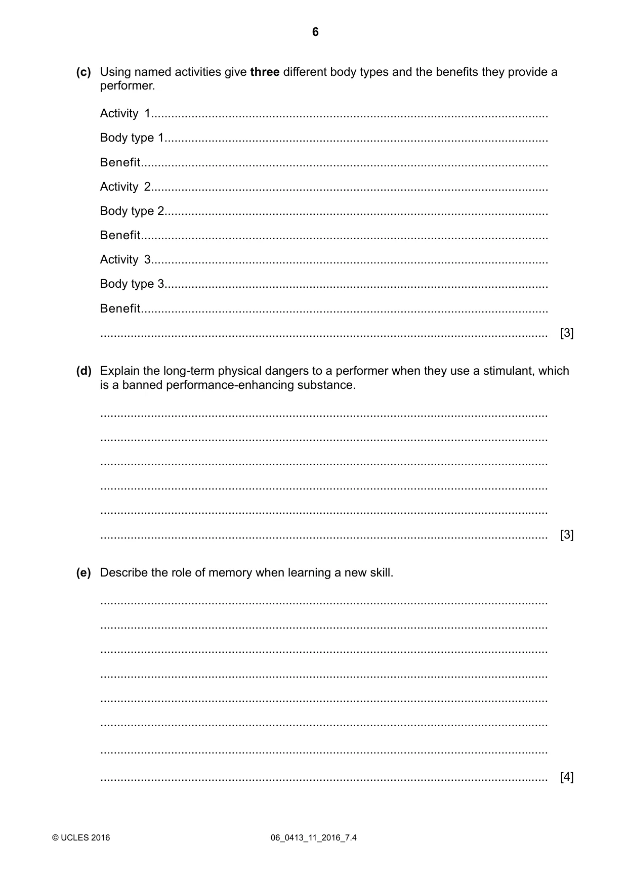 Cambridge IGCSE Physical Education 0413 2016 May/June Paper 1 · Variant 1 question paper, page 6 of 16