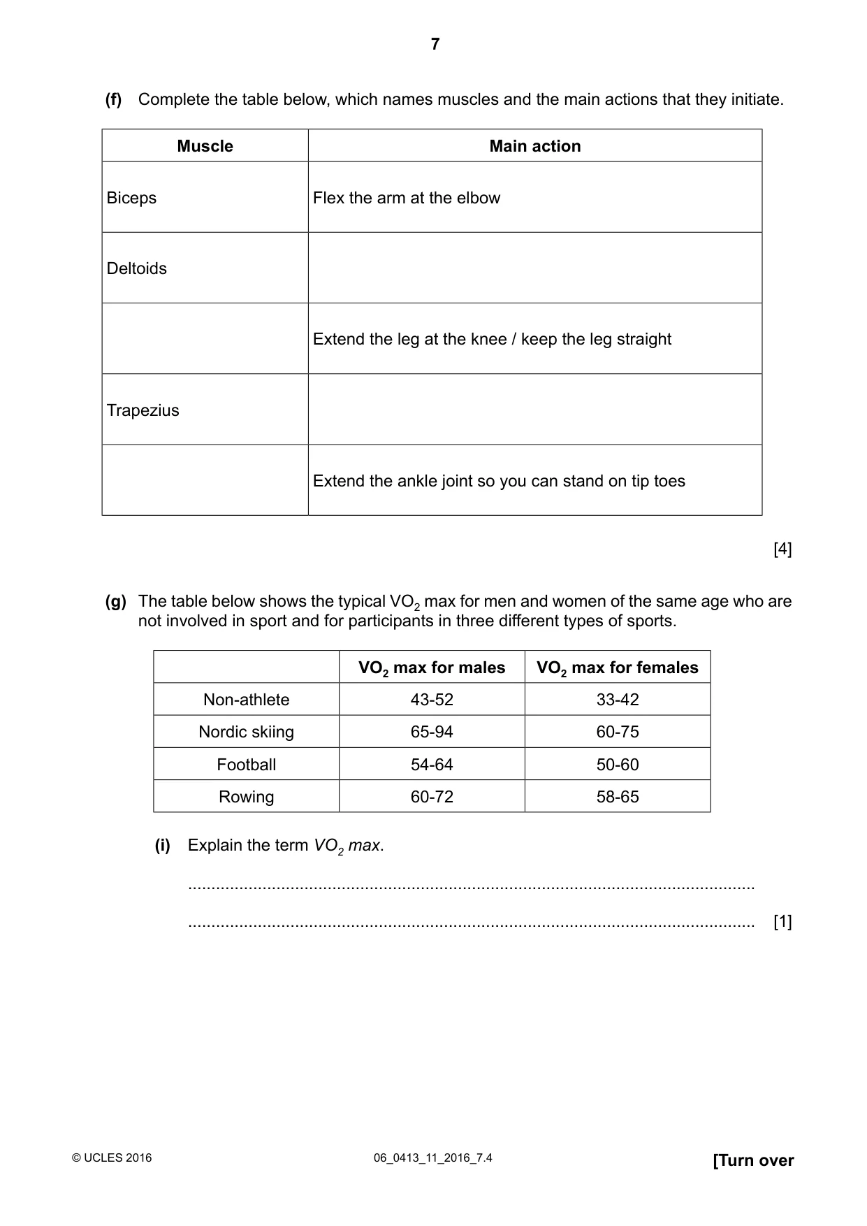 Cambridge IGCSE Physical Education 0413 2016 May/June Paper 1 · Variant 1 question paper, page 7 of 16