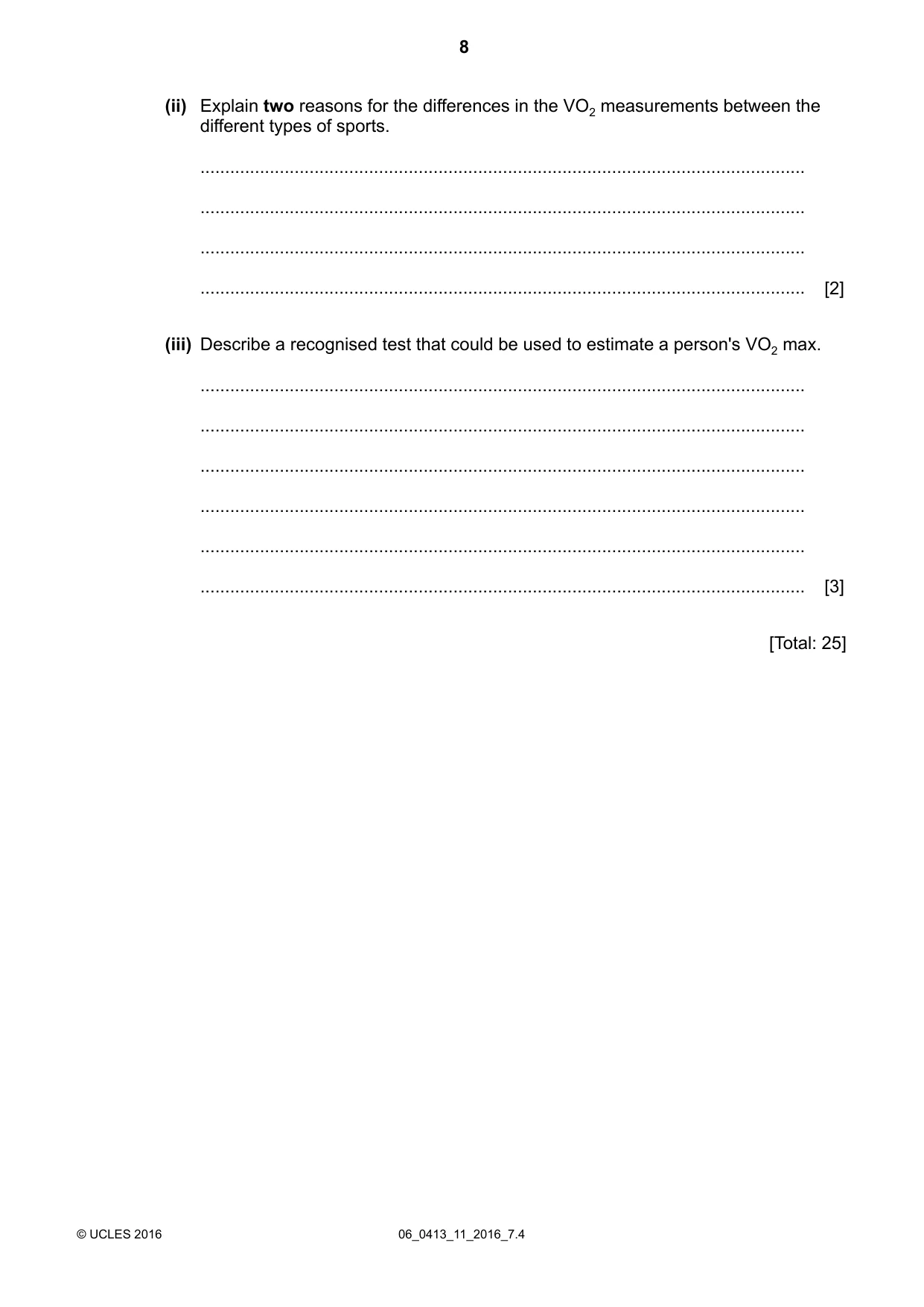 Cambridge IGCSE Physical Education 0413 2016 May/June Paper 1 · Variant 1 question paper, page 8 of 16