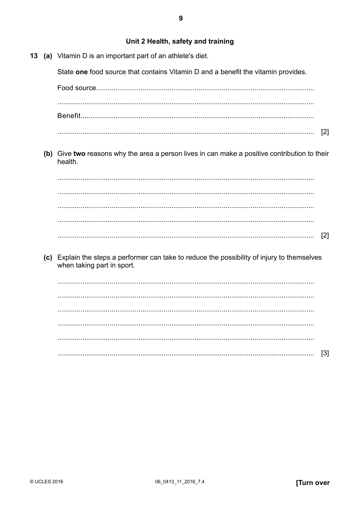 Cambridge IGCSE Physical Education 0413 2016 May/June Paper 1 · Variant 1 question paper, page 9 of 16