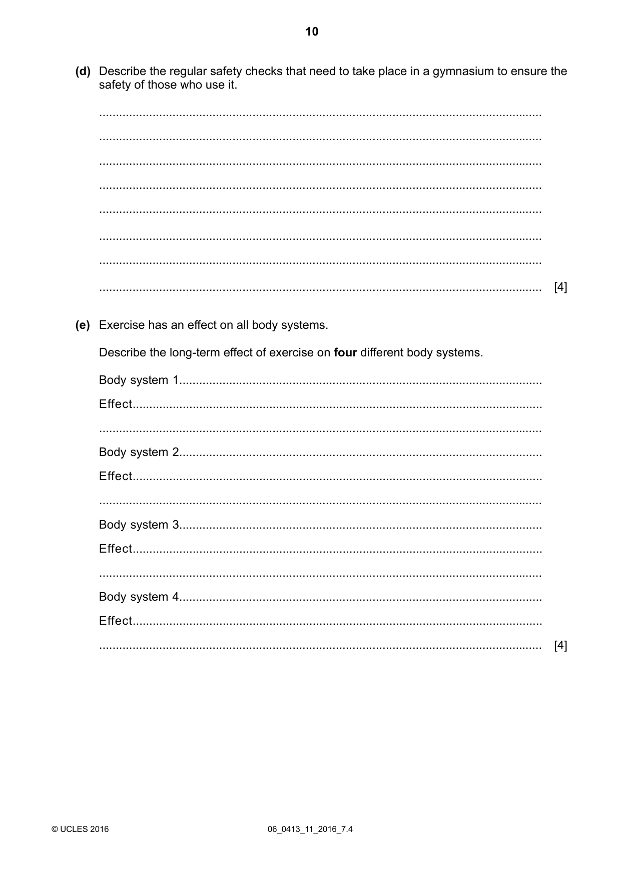 Cambridge IGCSE Physical Education 0413 2016 May/June Paper 1 · Variant 1 question paper, page 10 of 16