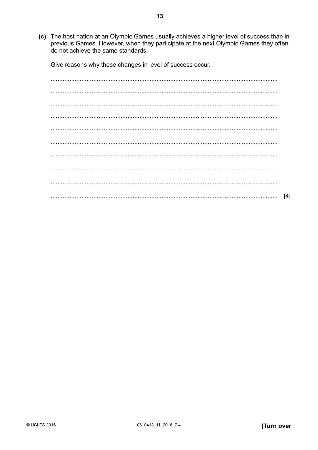 Cambridge IGCSE Physical Education 0413 2016 May/June Paper 1 · Variant 1 question paper, page 13 of 16